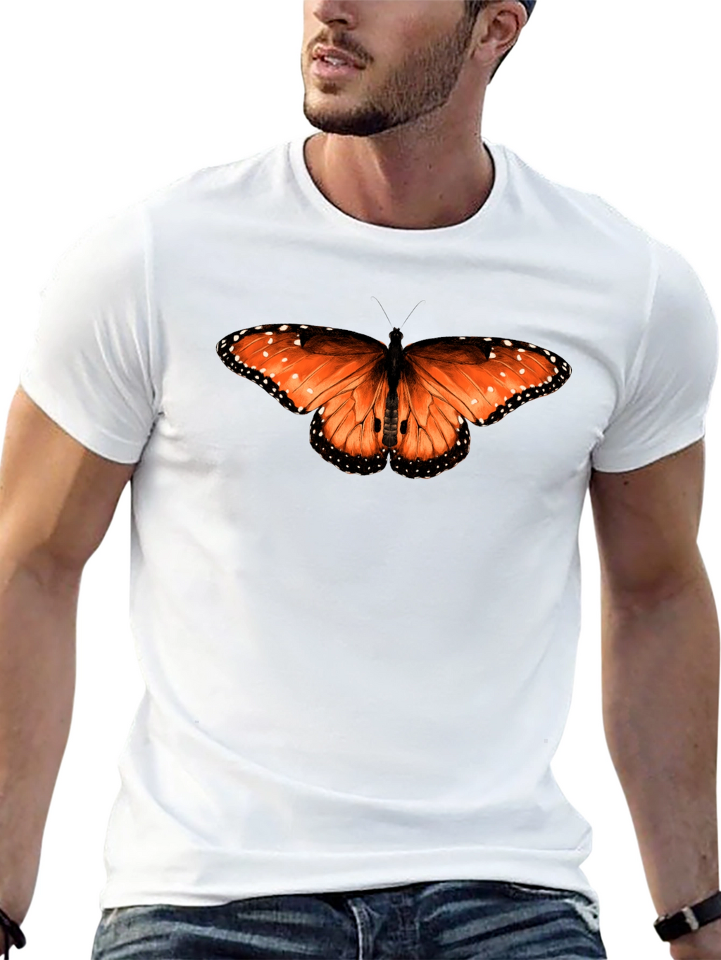 Butterfly Print Black T-Shirt
