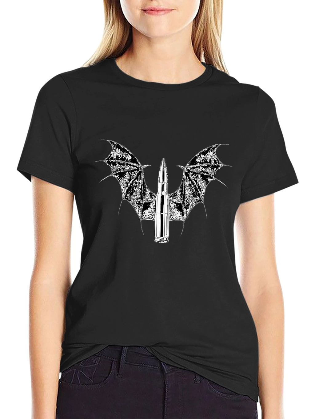 Edgy Bullet Wings Black T-Shirt