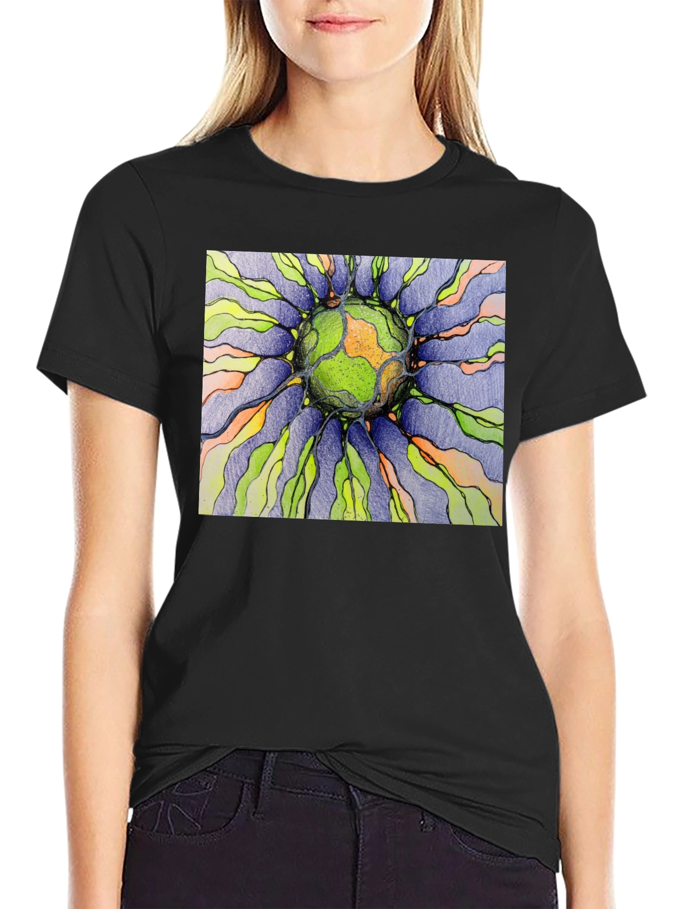 Abstract Earth Graphic Black T-Shirt