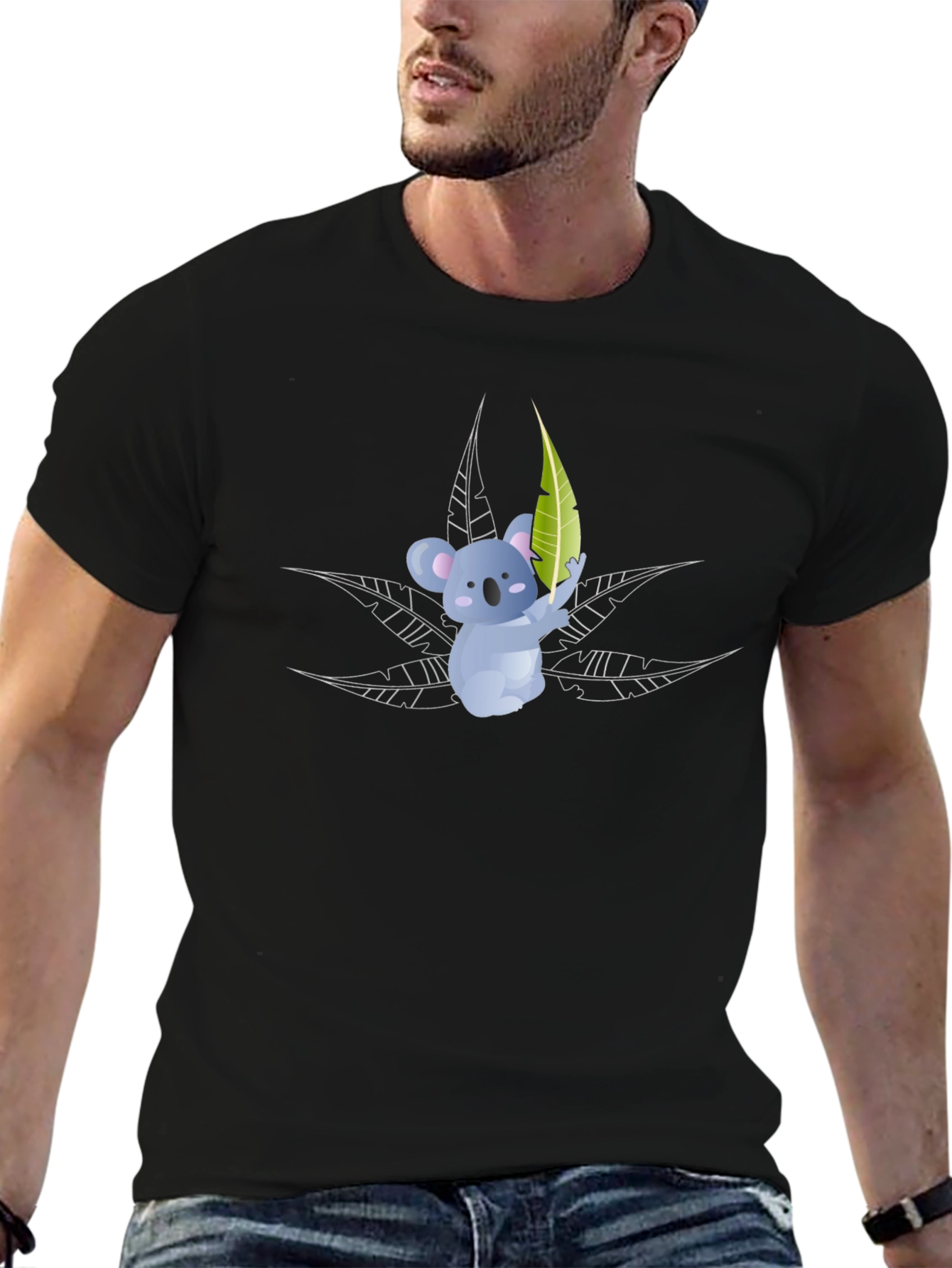 Koala Bear Graphic T-Shirt - Black Cotton Tee