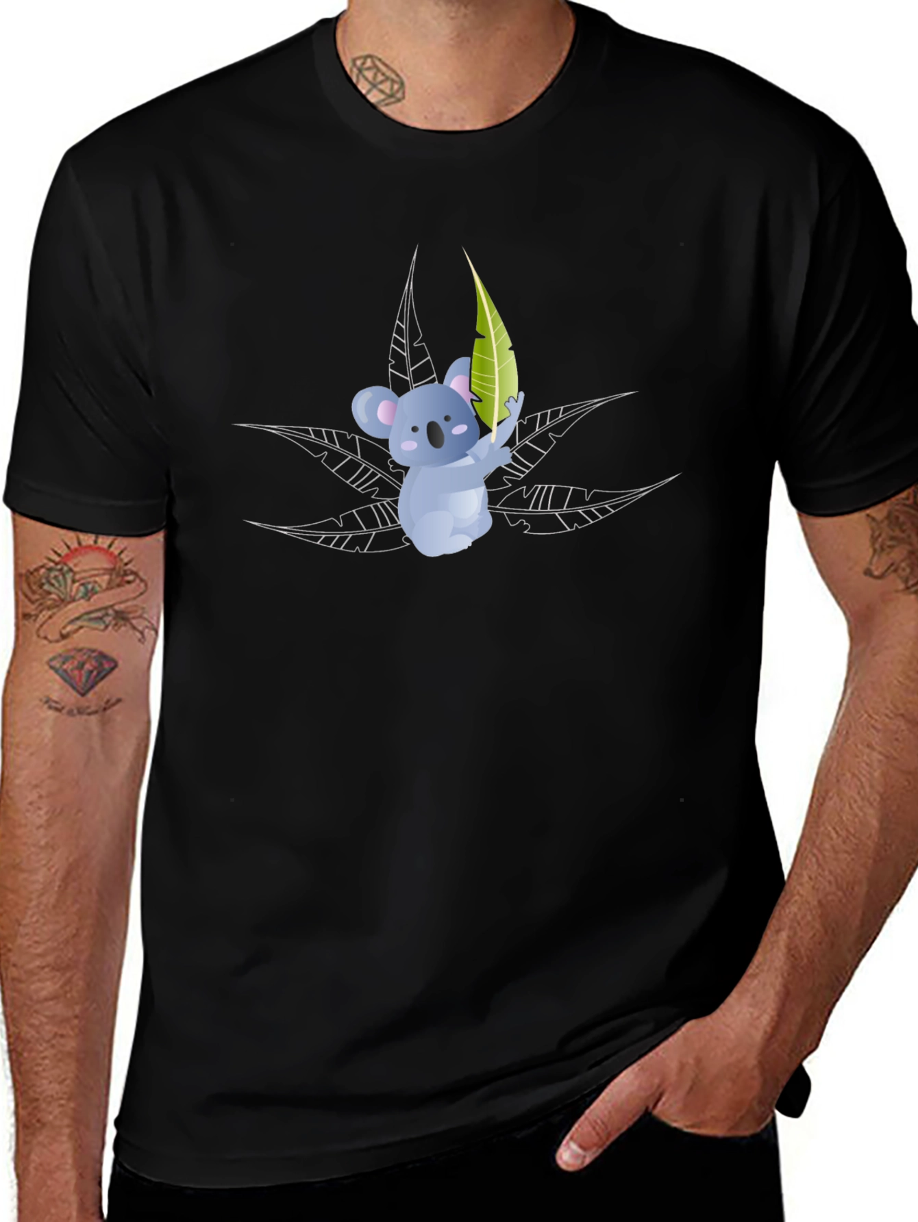 Koala Bear Graphic T-Shirt - Black Cotton Tee