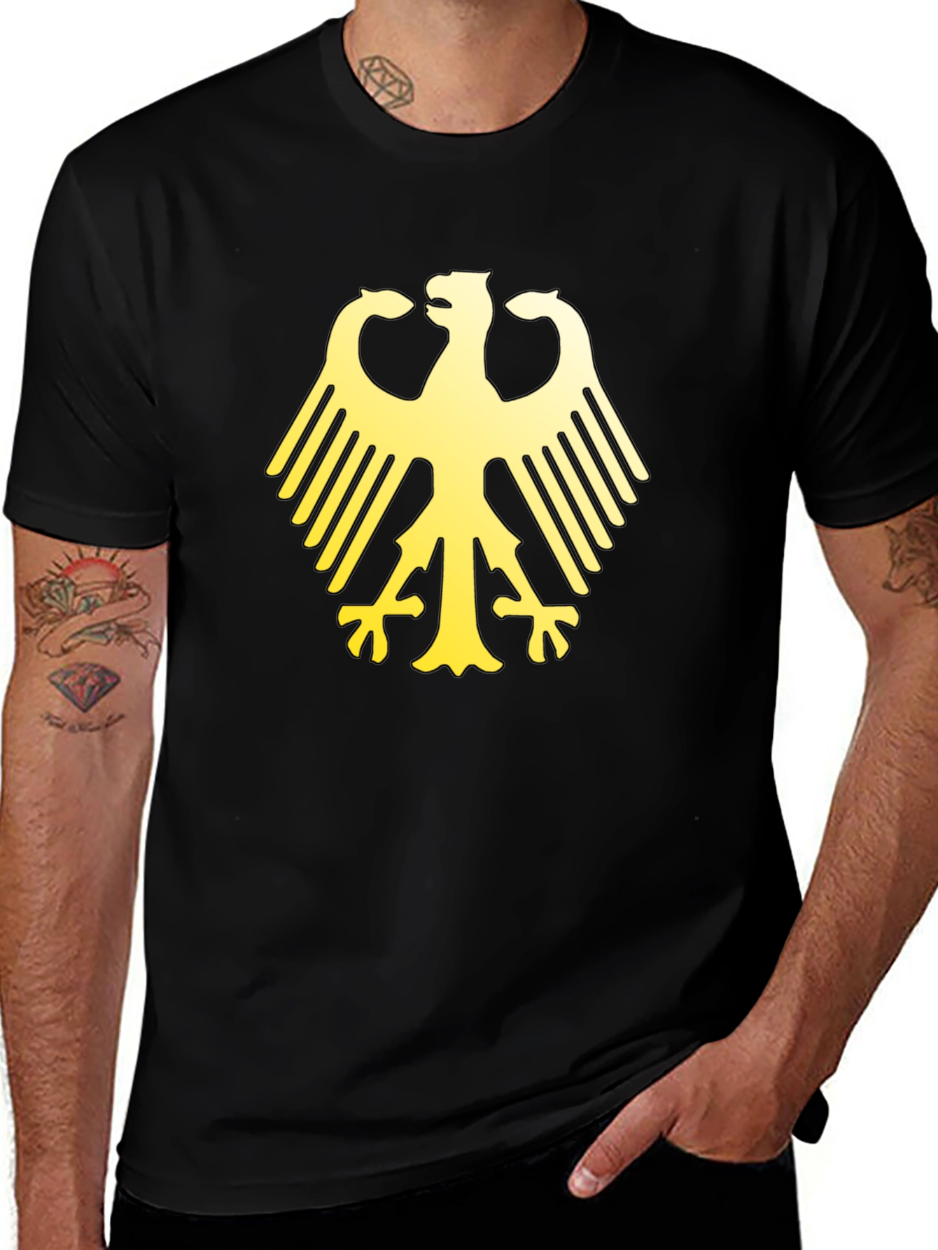 German Eagle Graphic Print Black T-Shirt