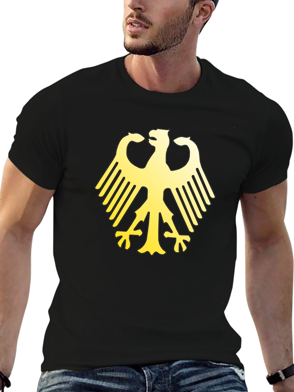 German Eagle Graphic Print Black T-Shirt