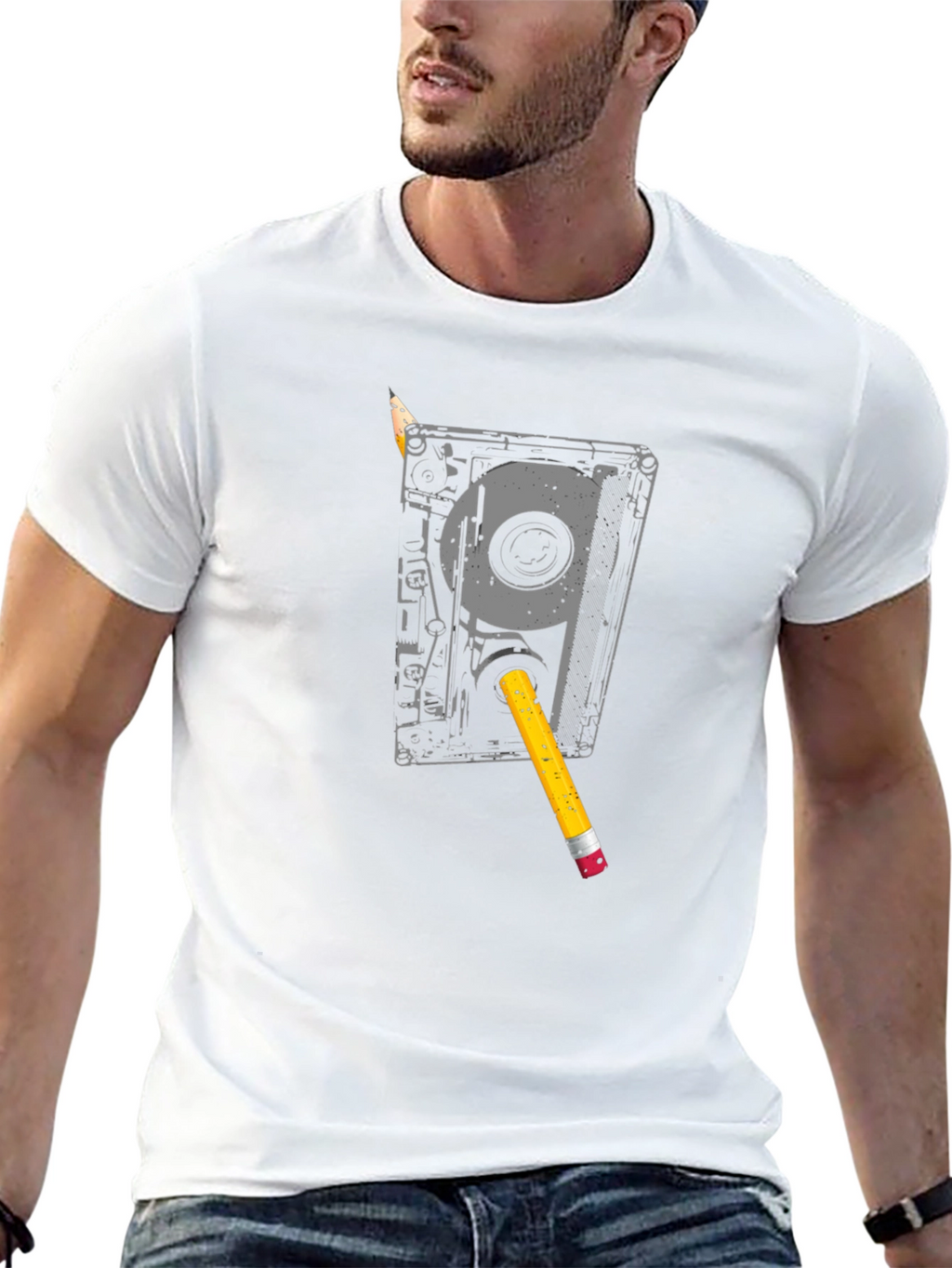 Cassette Tape & Pencil Graphic T-Shirt