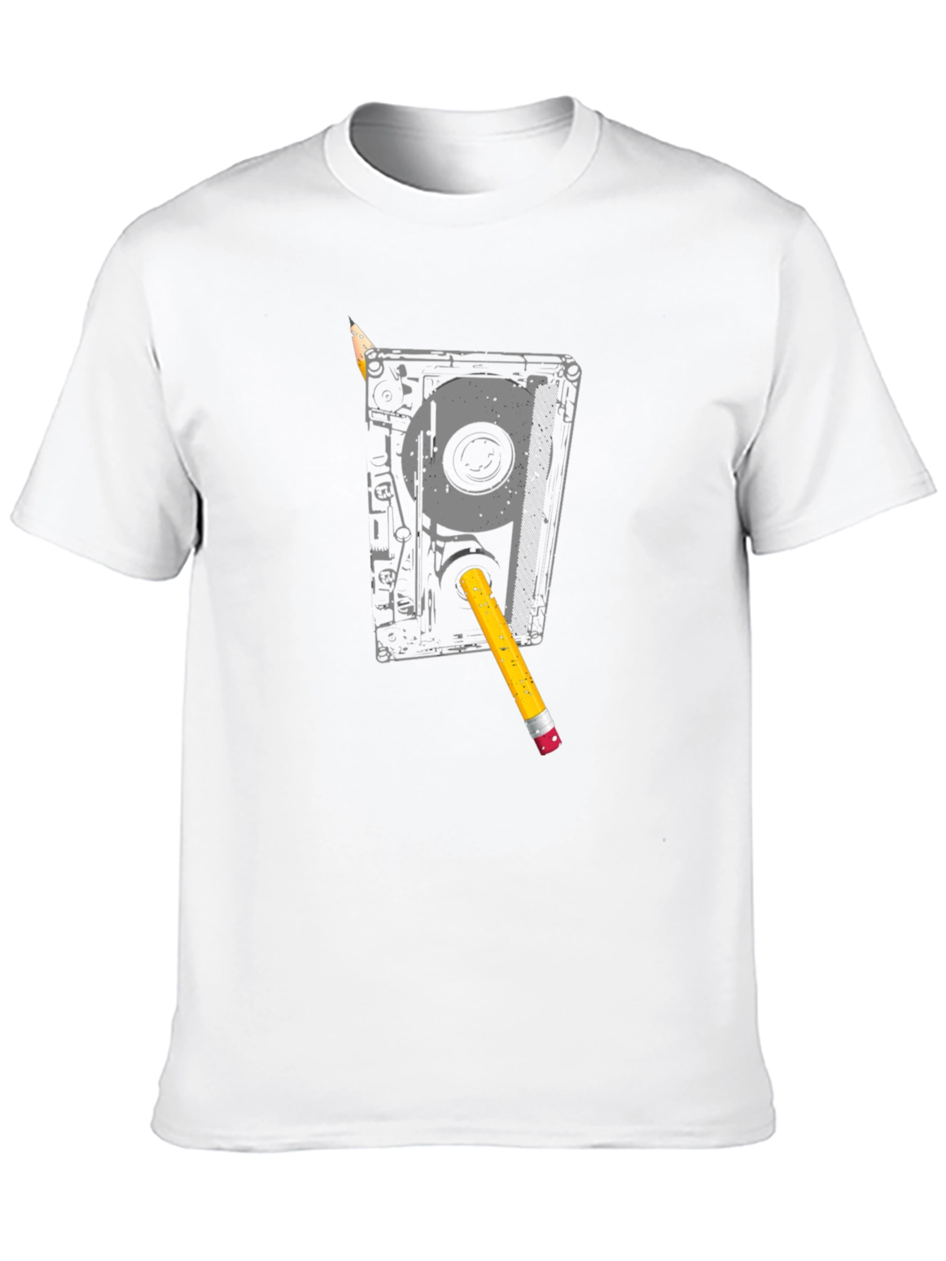 Cassette Tape & Pencil Graphic T-Shirt