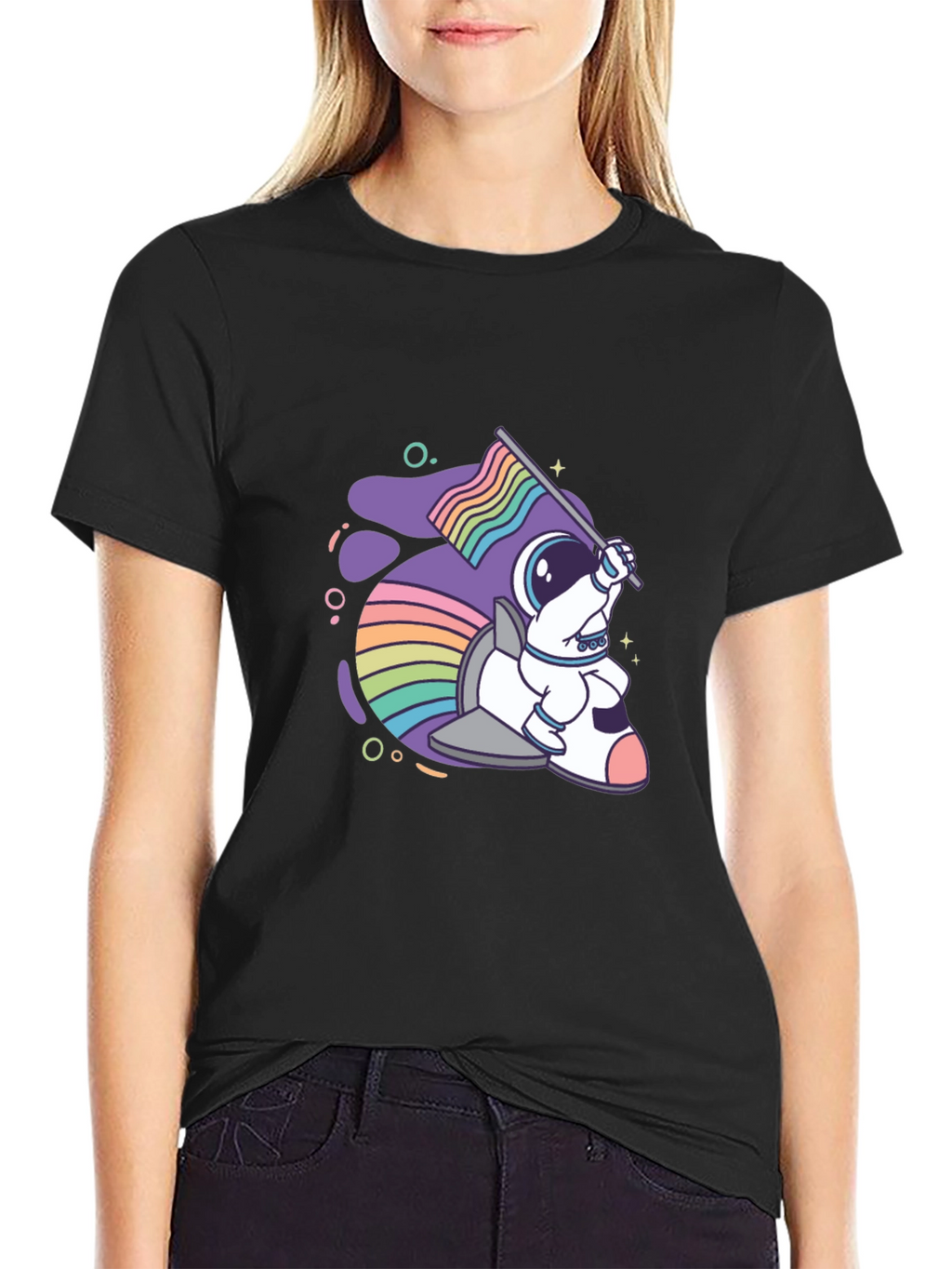 Astronaut Rabbit Rainbow Flag Graphic Tee