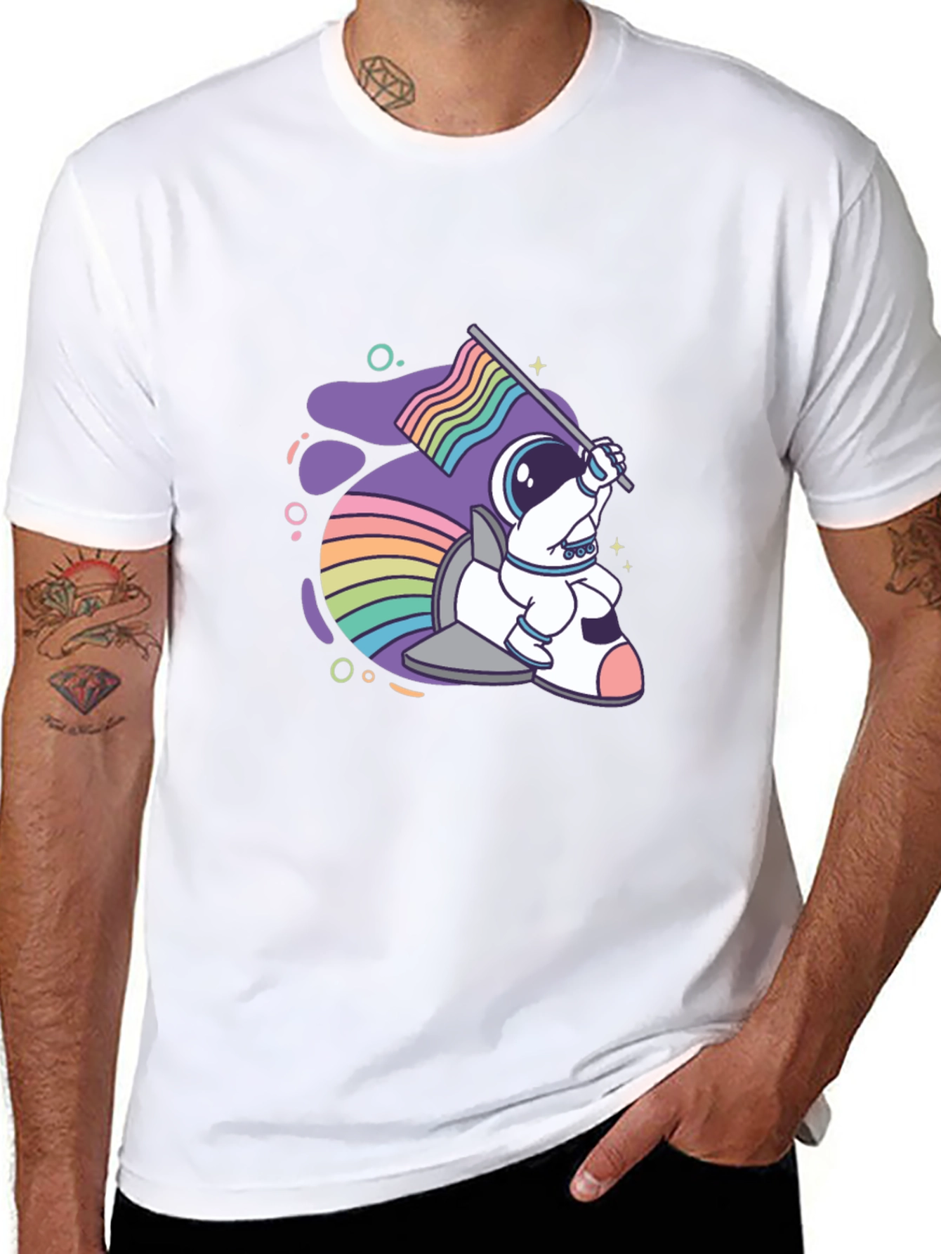 Astronaut Rabbit Rainbow Flag Graphic Tee