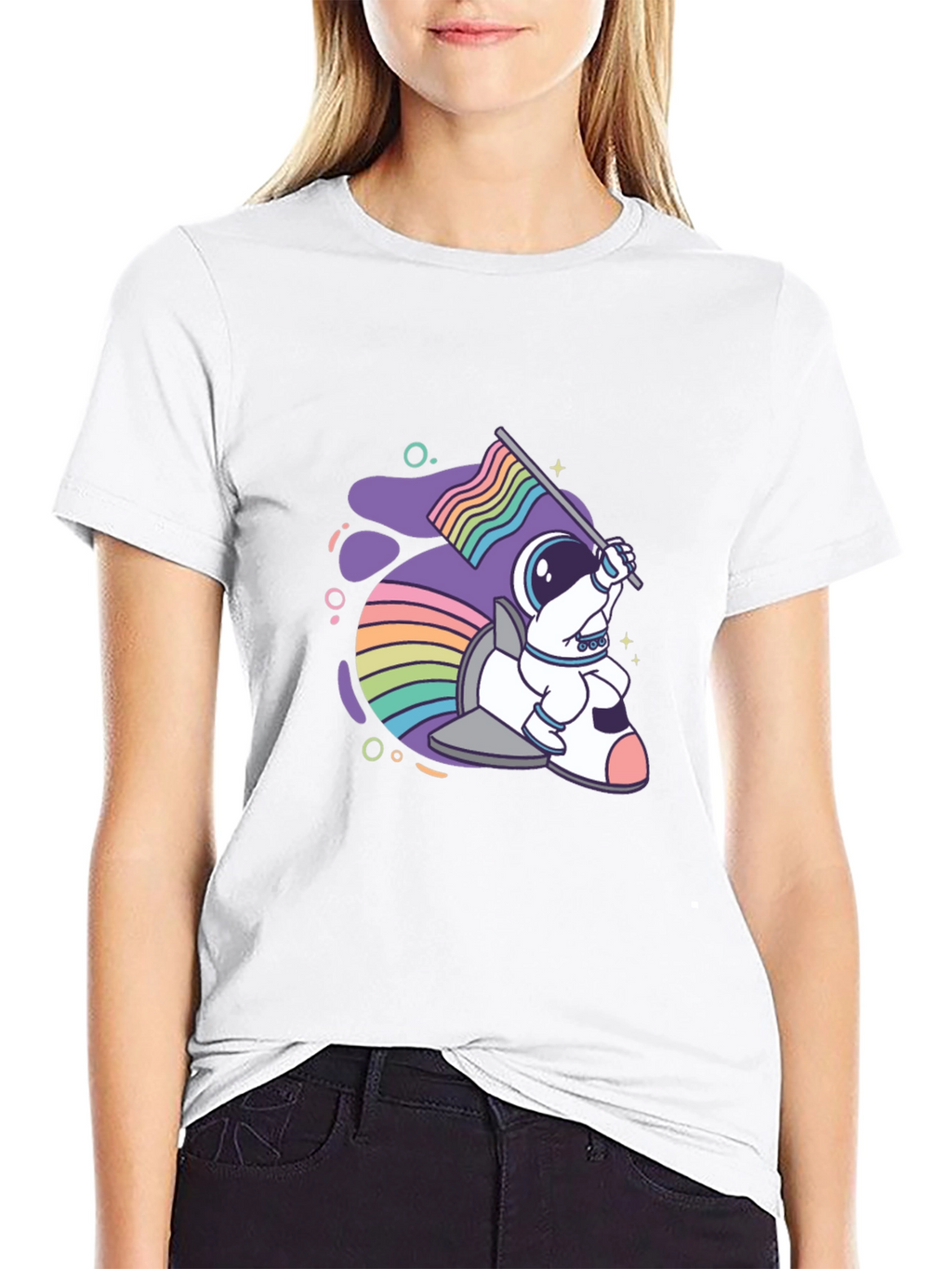 Astronaut Rabbit Rainbow Flag Graphic Tee