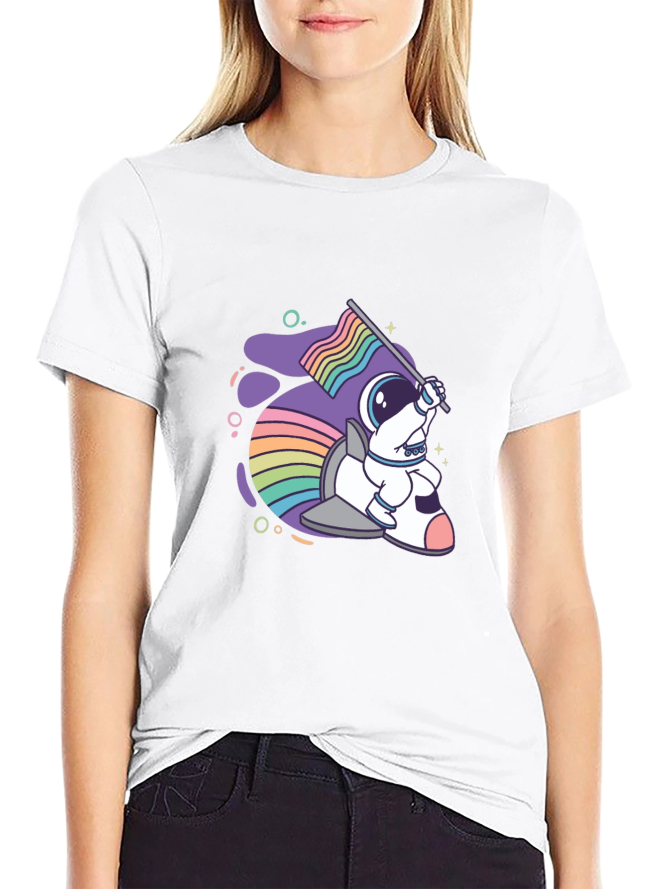Astronaut Rabbit Rainbow Flag Graphic Tee