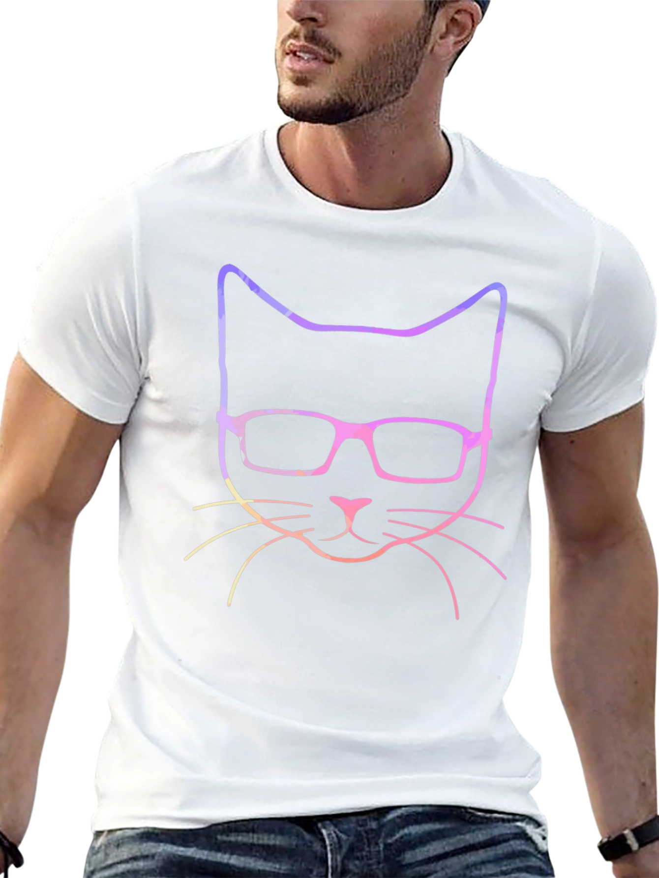 Cool Cat with Glasses Graphic Tee - Black
