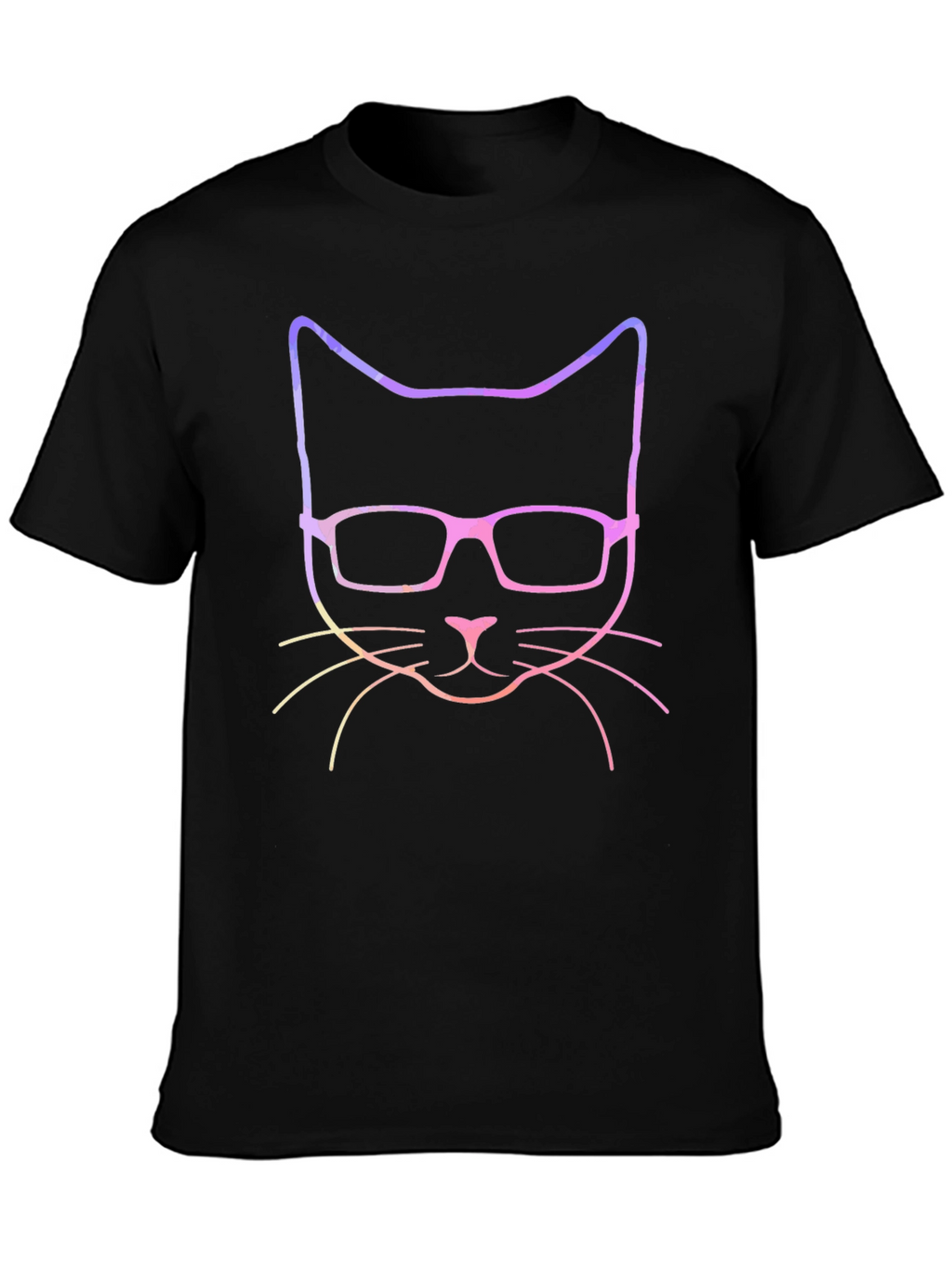 Cool Cat with Glasses Graphic Tee - Black