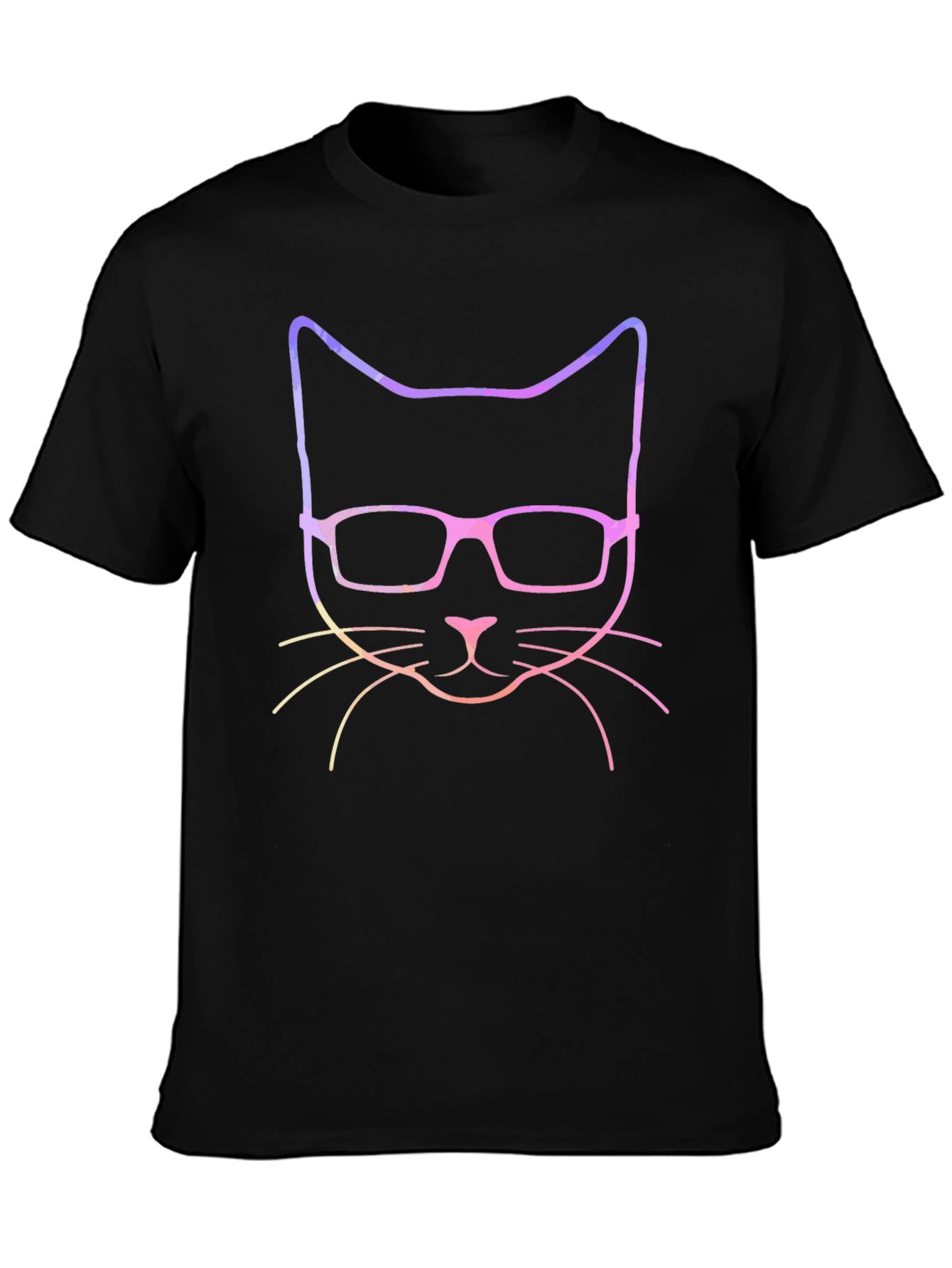 Cool Cat with Glasses Graphic Tee - Black