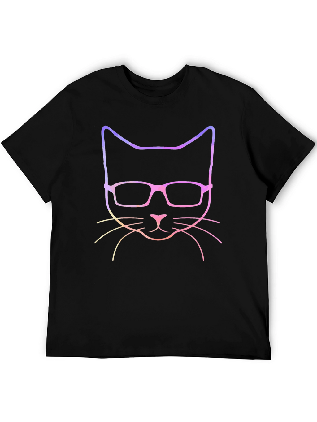 Cool Cat with Glasses Graphic Tee - Black