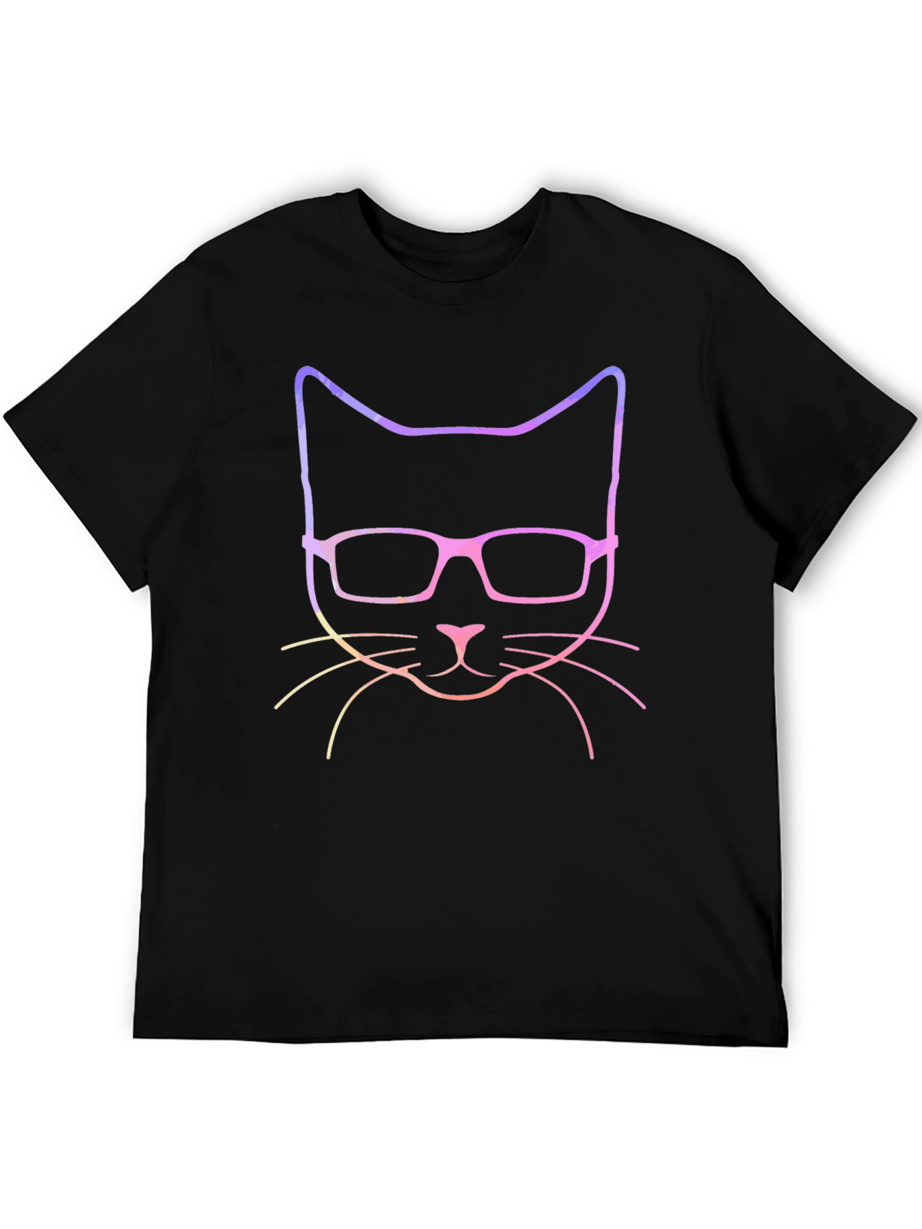 Cool Cat with Glasses Graphic Tee - Black