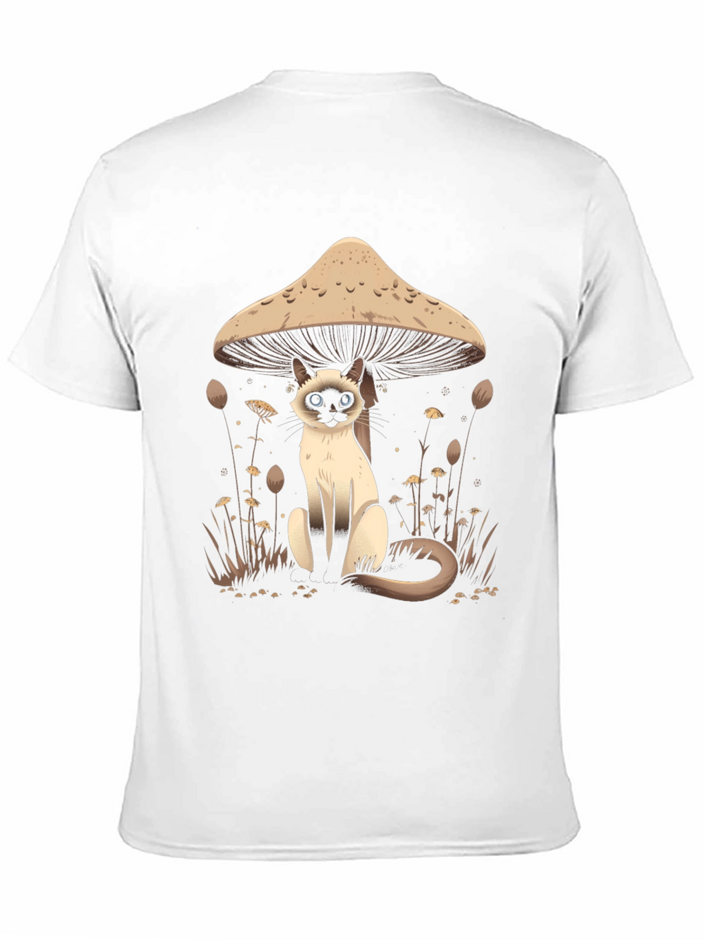 Mushroom Cat Graphic Tee - Black Cotton T-Shirt