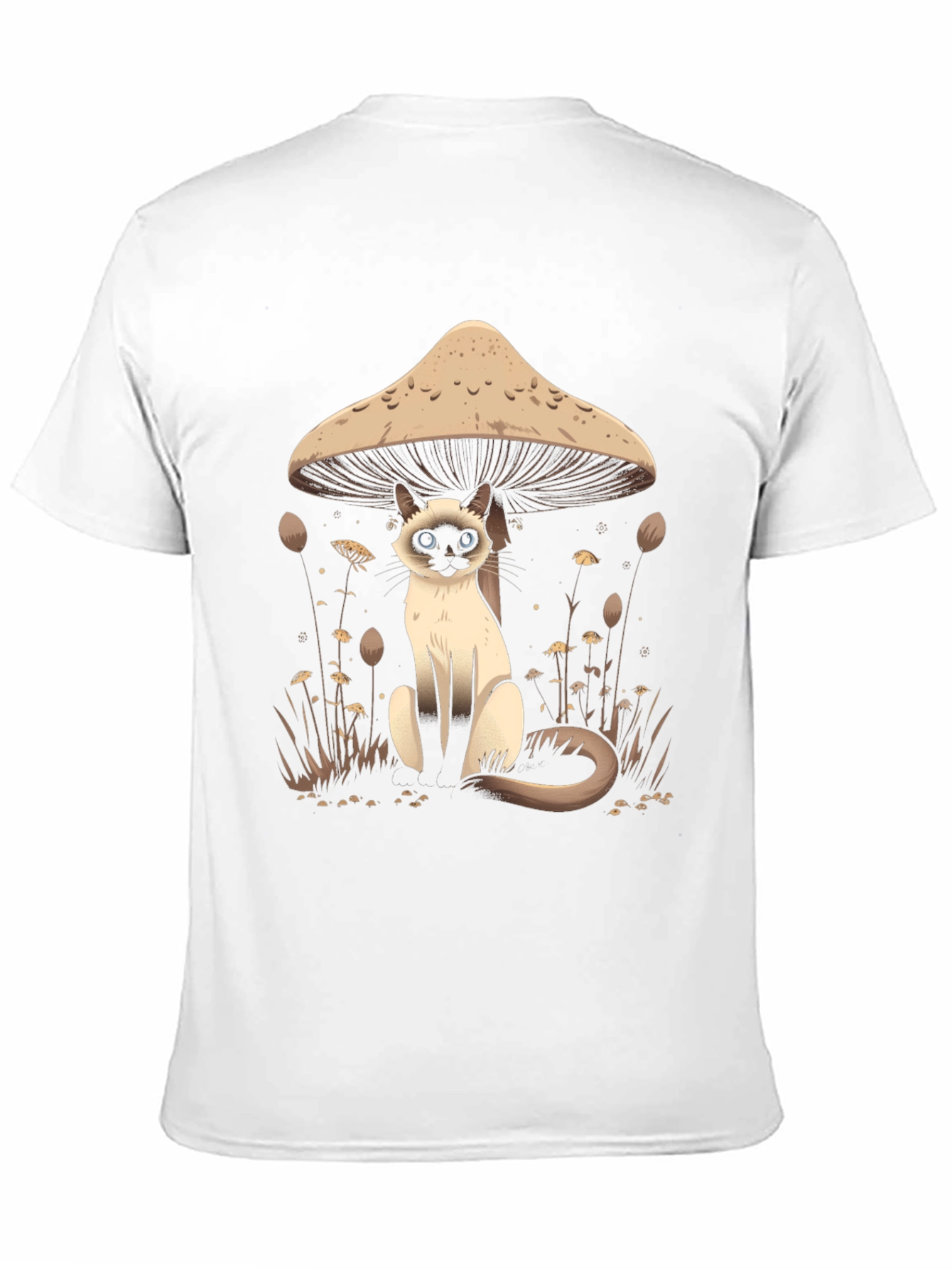 Mushroom Cat Graphic Tee - Black Cotton T-Shirt