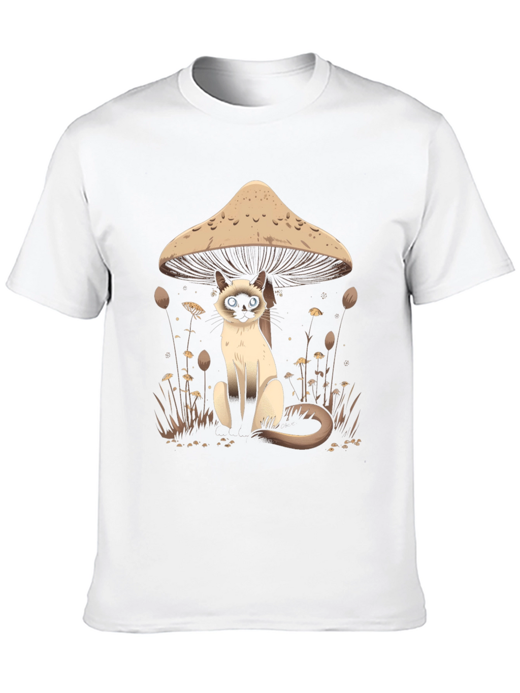 Mushroom Cat Graphic Tee - Black Cotton T-Shirt
