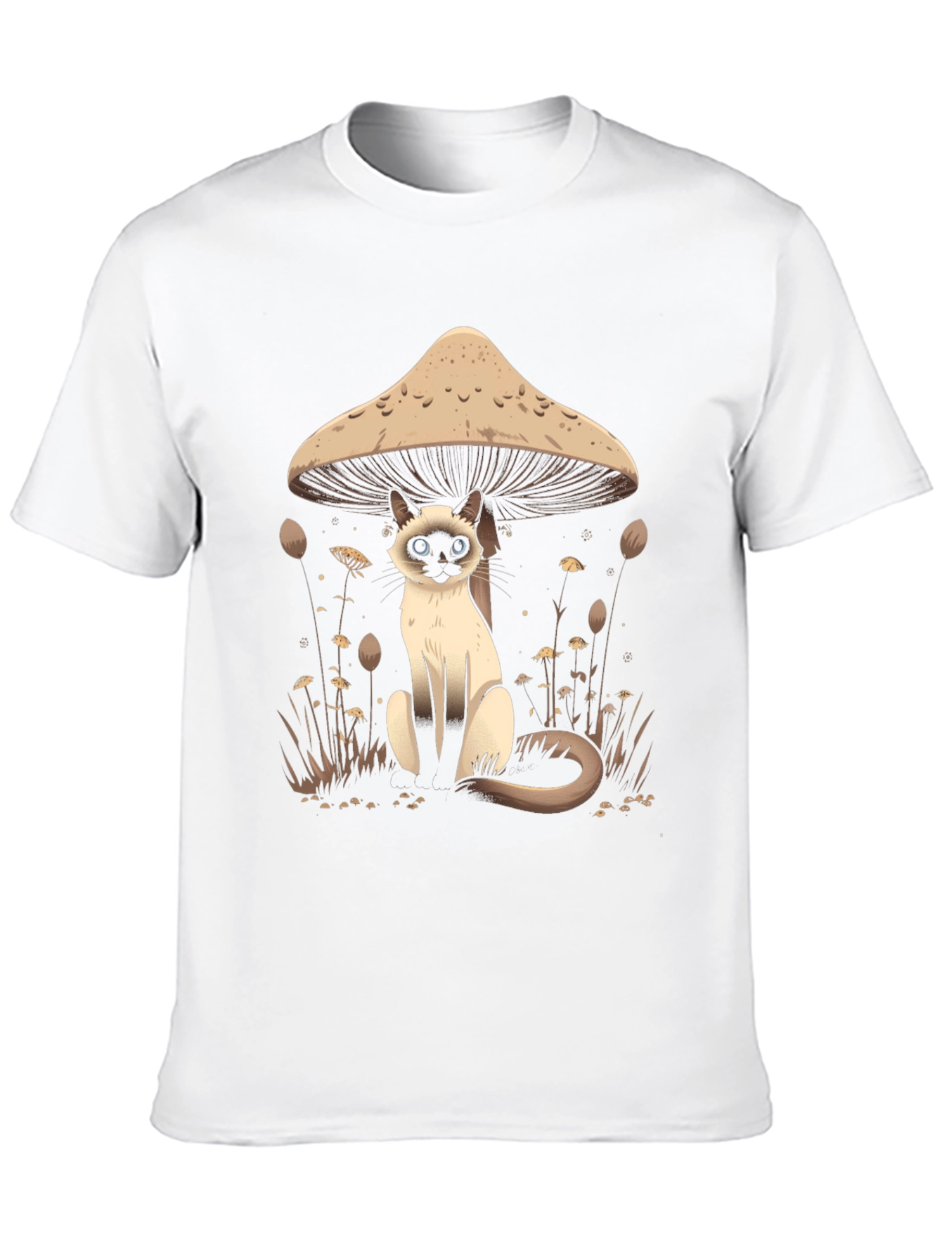 Mushroom Cat Graphic Tee - Black Cotton T-Shirt