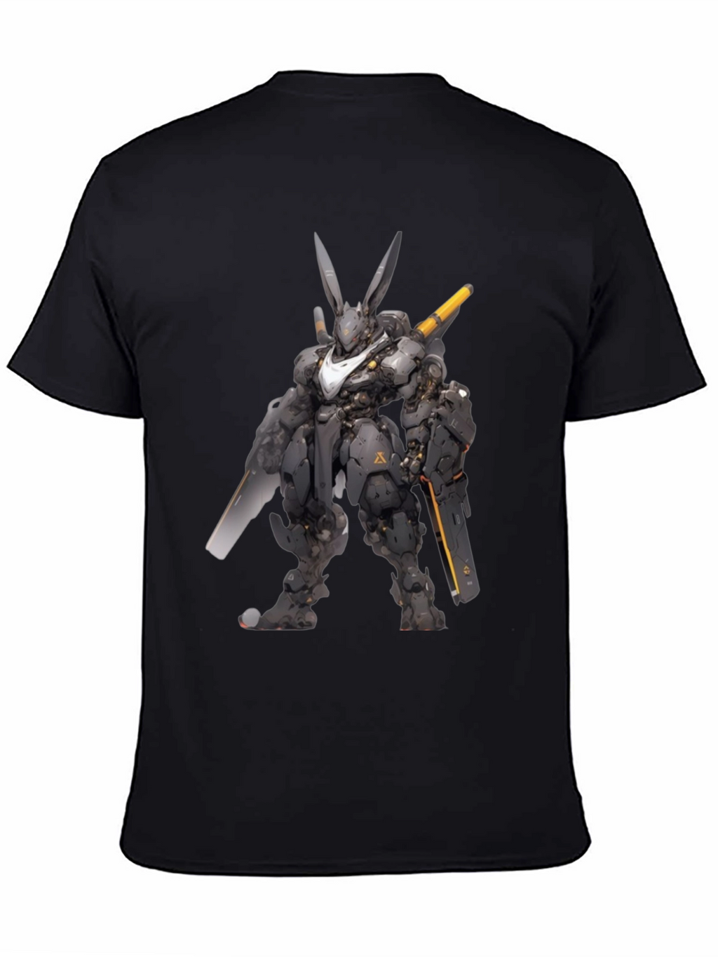 Robot Rabbit Graphic Print Black T-Shirt