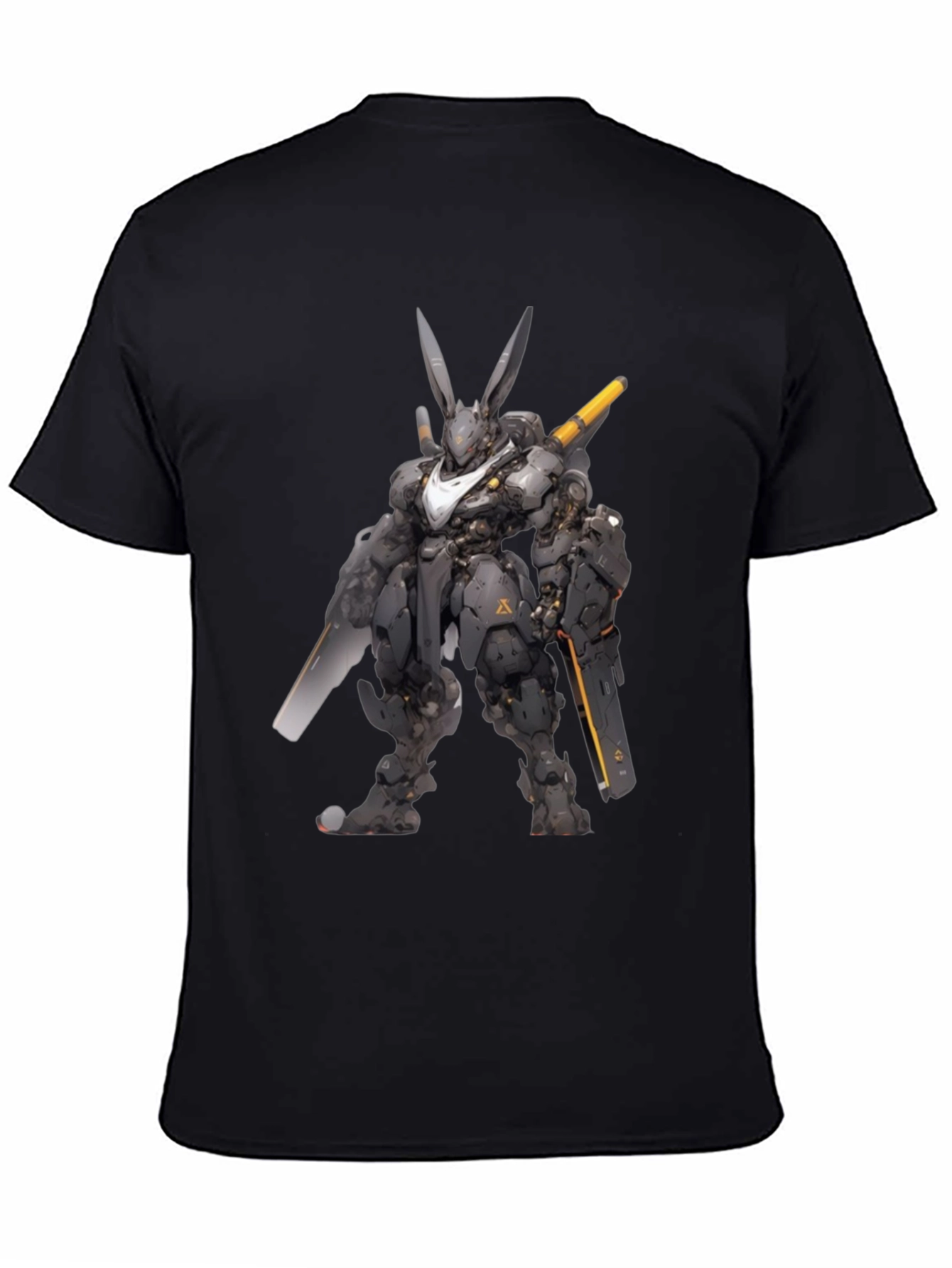 Robot Rabbit Graphic Print Black T-Shirt