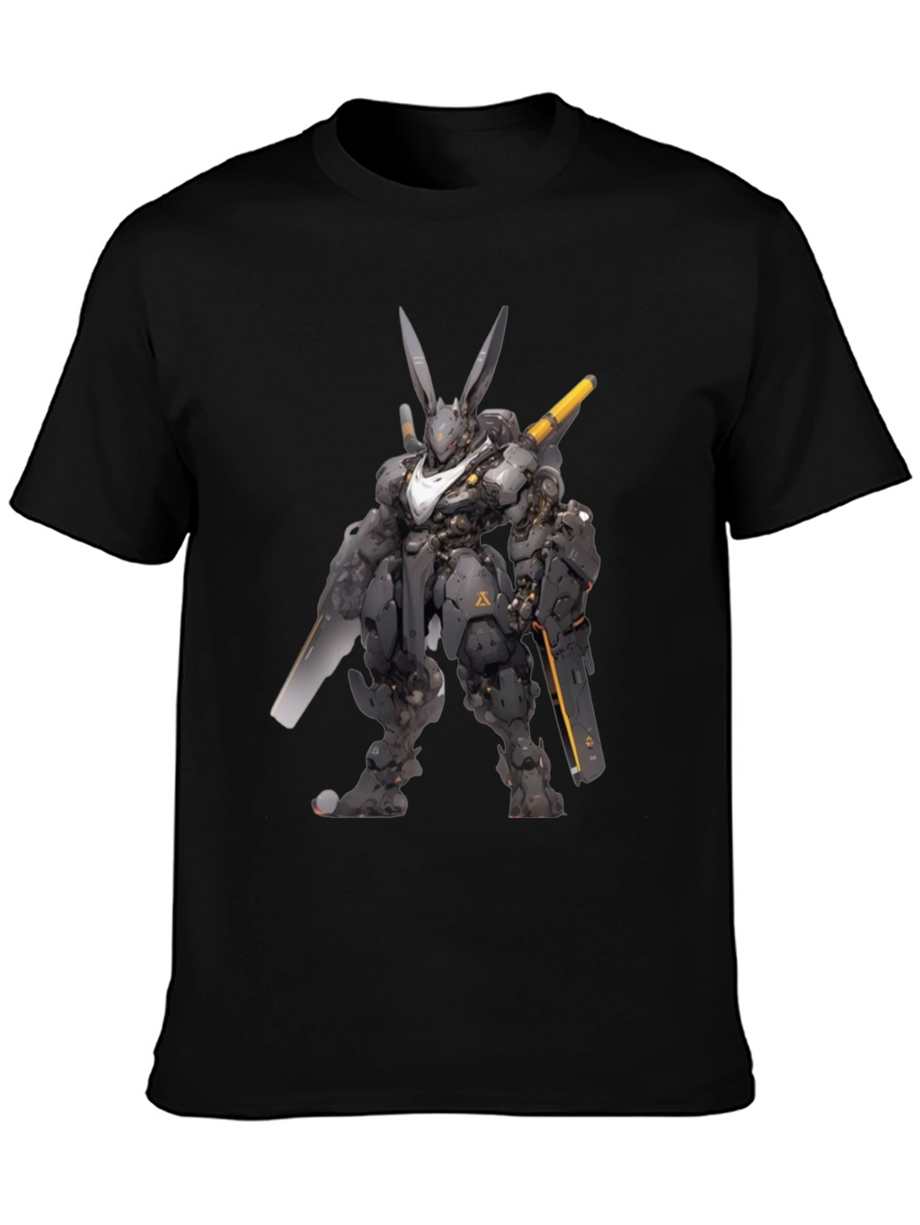 Robot Rabbit Graphic Print Black T-Shirt