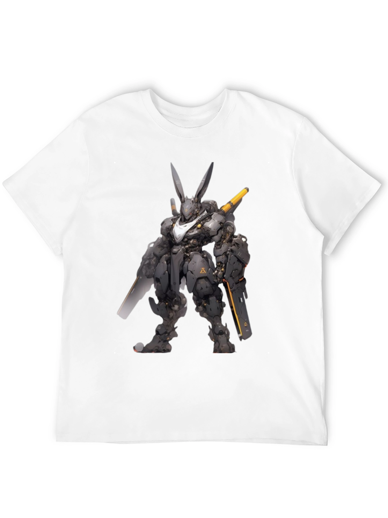 Robot Rabbit Graphic Print Black T-Shirt