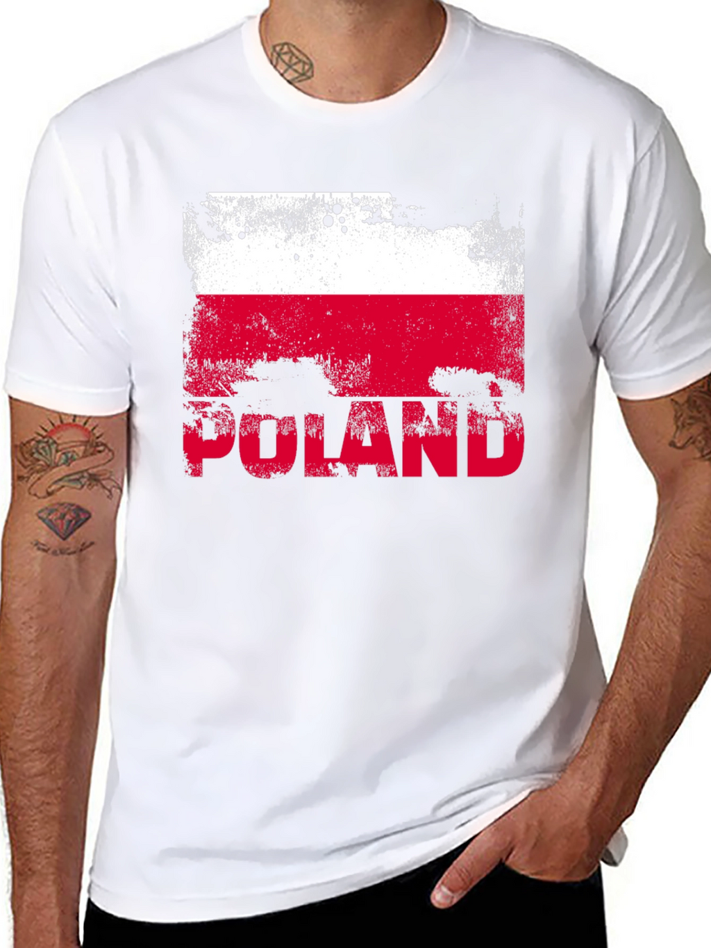 Poland Flag Distressed Graphic T-Shirt - Black