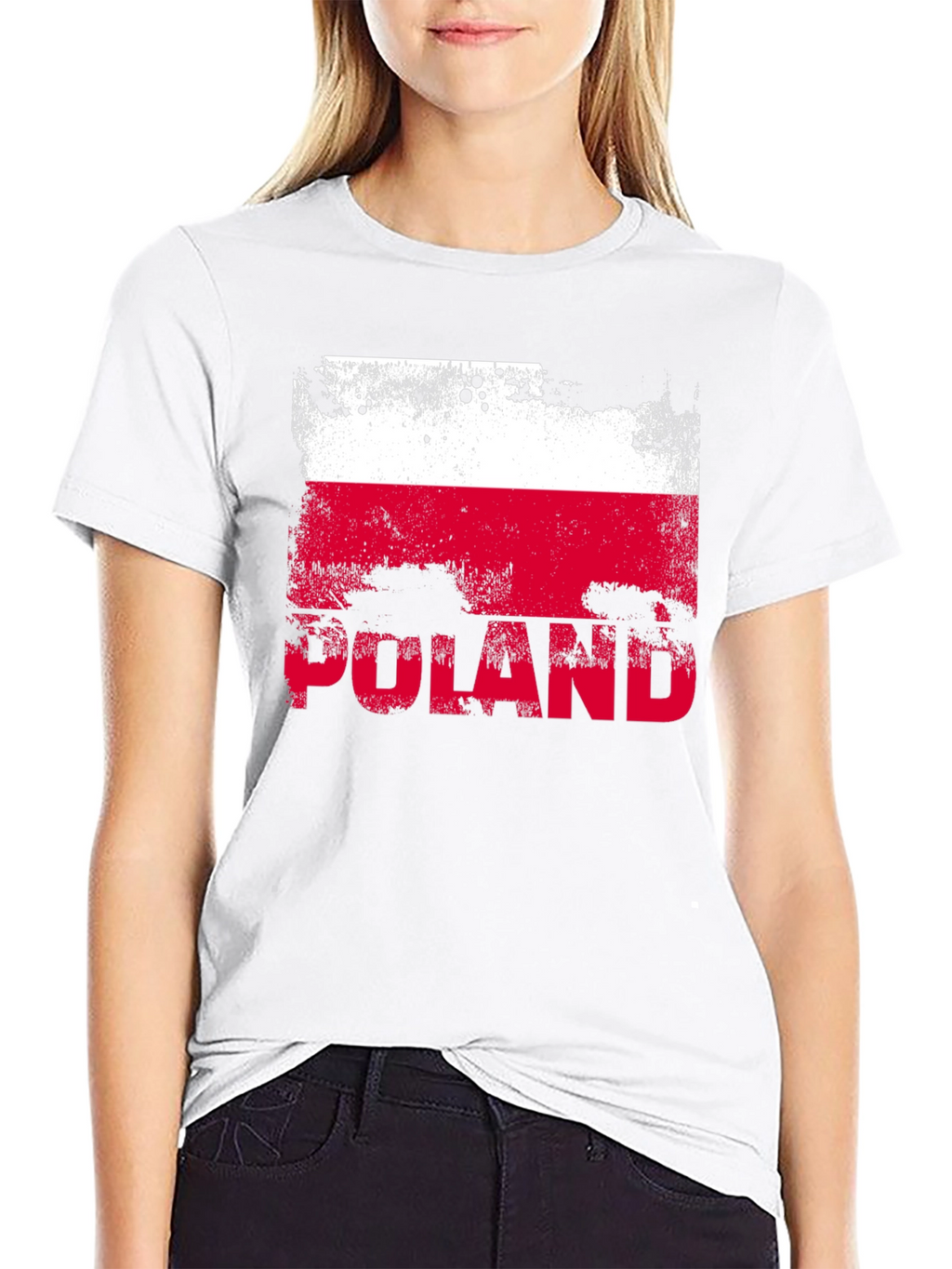 Poland Flag Distressed Graphic T-Shirt - Black