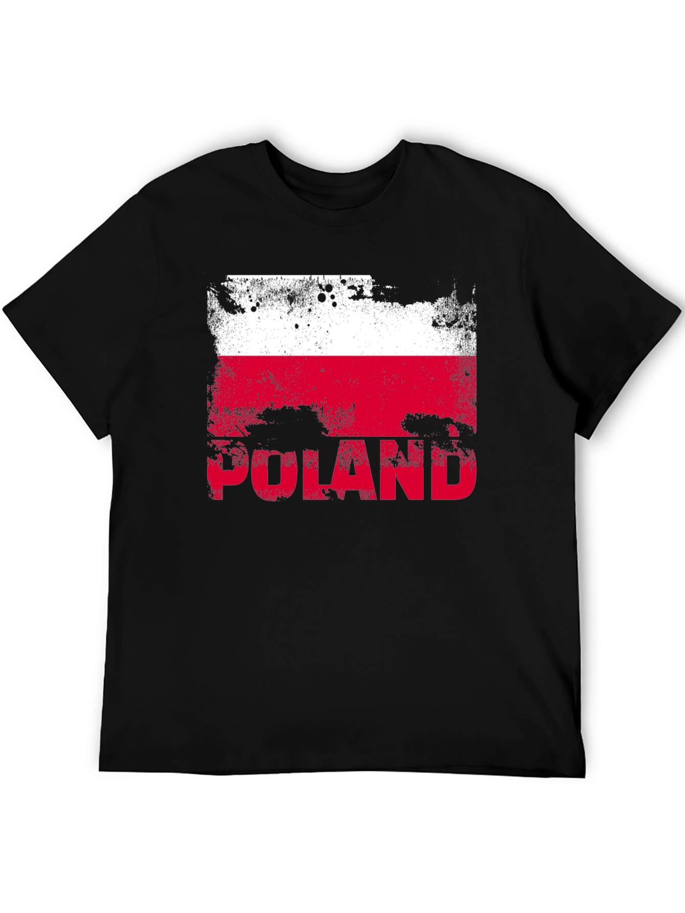 Poland Flag Distressed Graphic T-Shirt - Black
