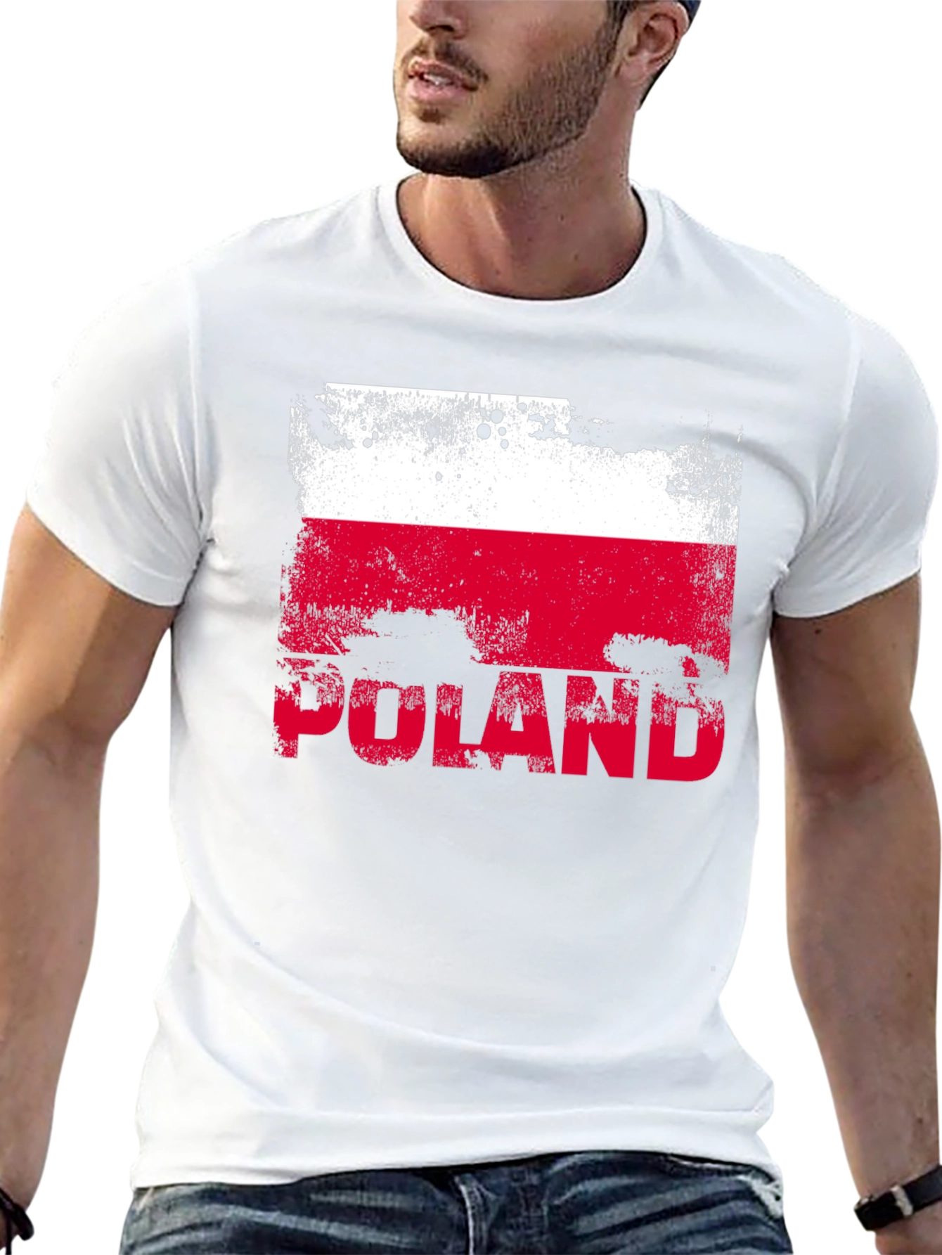 Poland Flag Distressed Graphic T-Shirt - Black
