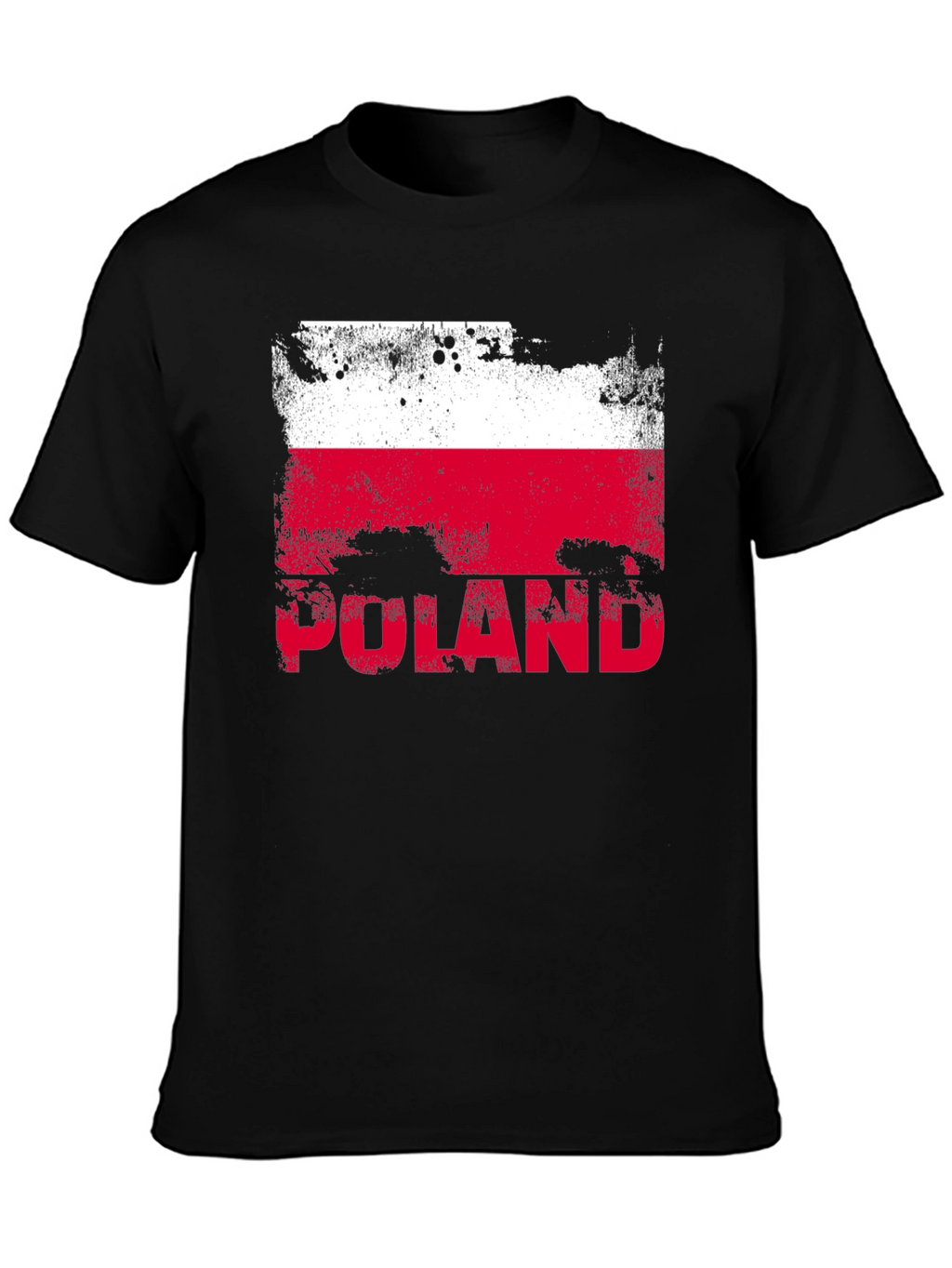Poland Flag Distressed Graphic T-Shirt - Black