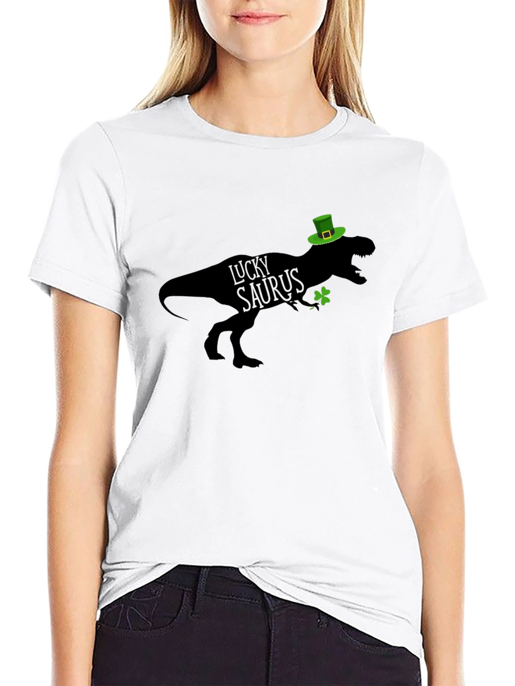 Lucky Saurus St. Patricks Day Black T-Shirt