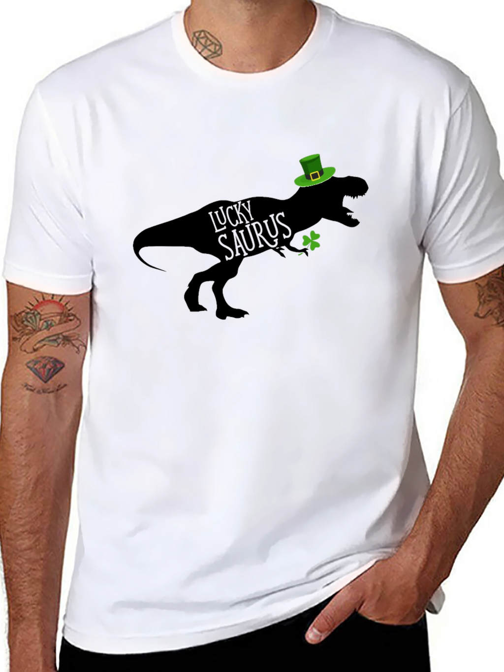 Lucky Saurus St. Patricks Day Black T-Shirt