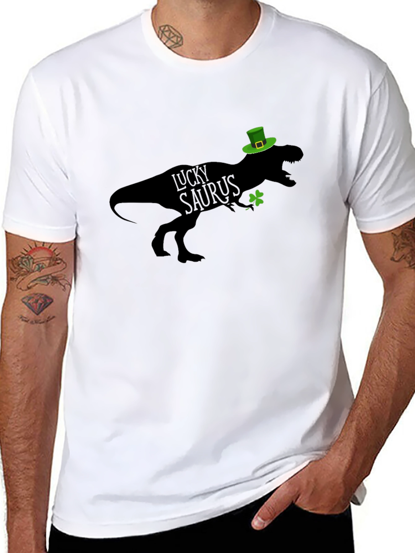 Lucky Saurus St. Patricks Day Black T-Shirt