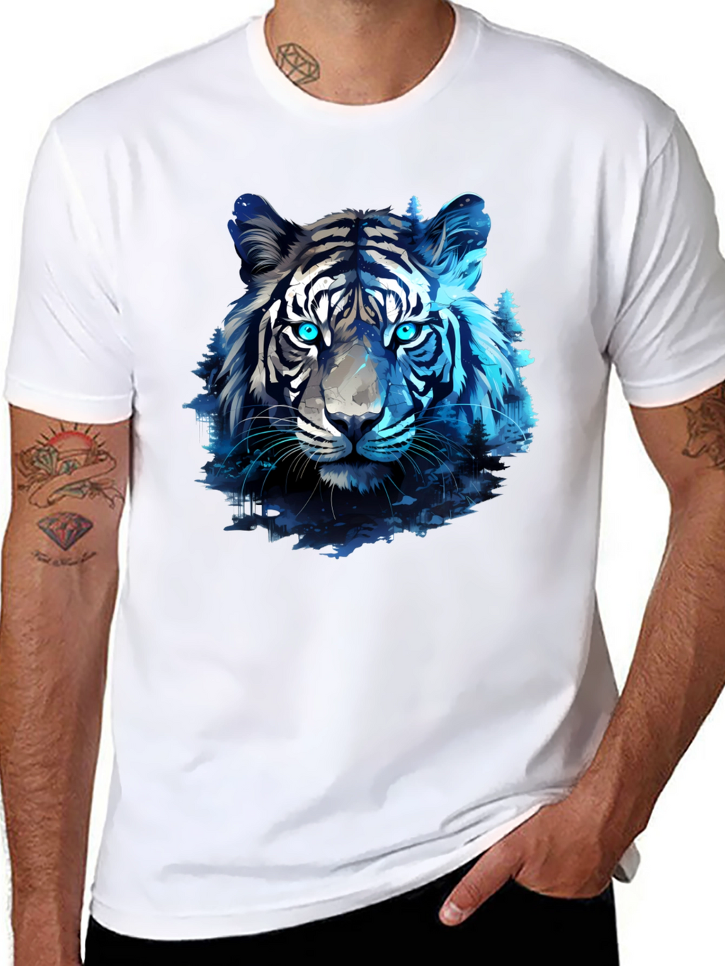 Blue Tiger Graphic Tee - Cool Animal Print