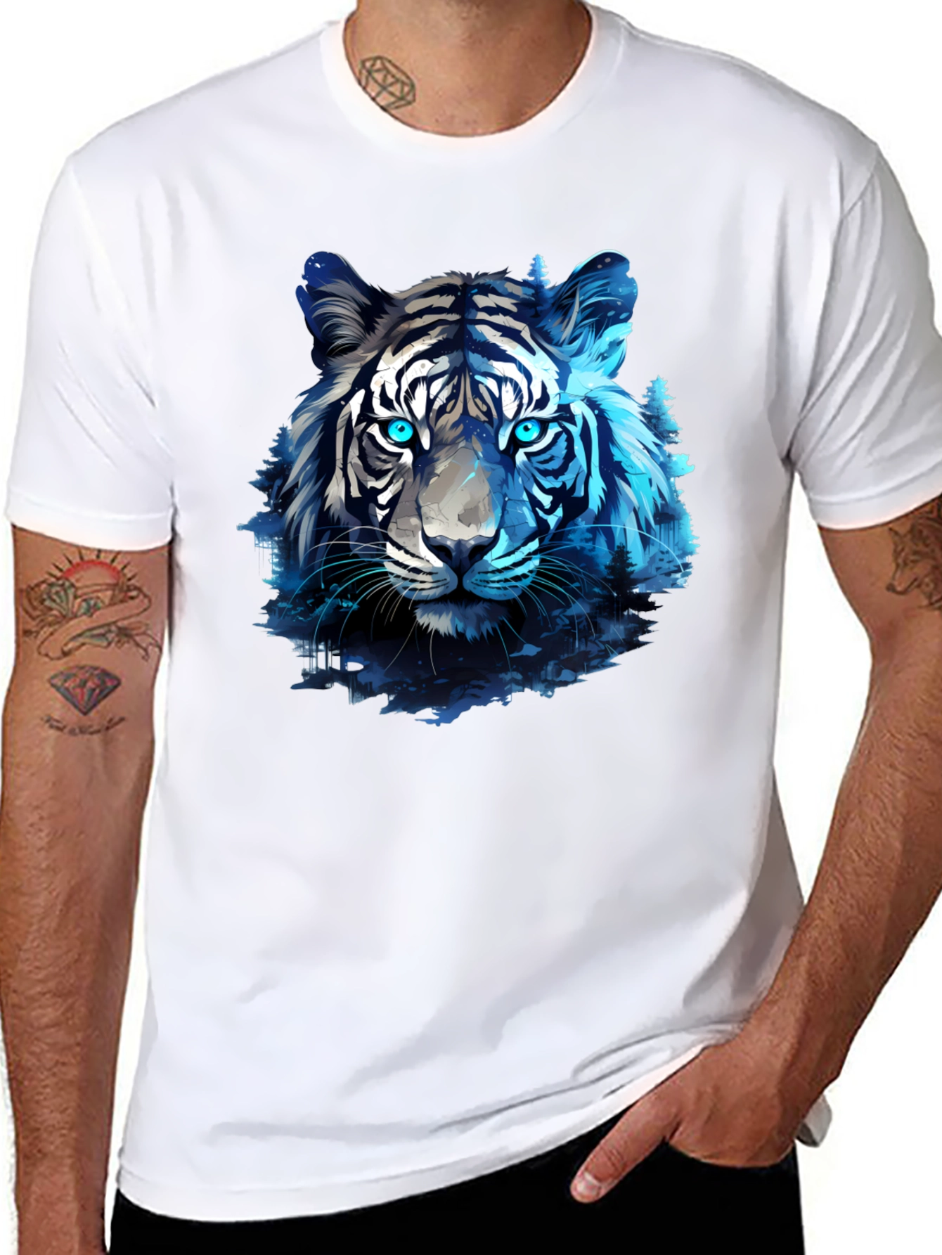 Blue Tiger Graphic Tee - Cool Animal Print
