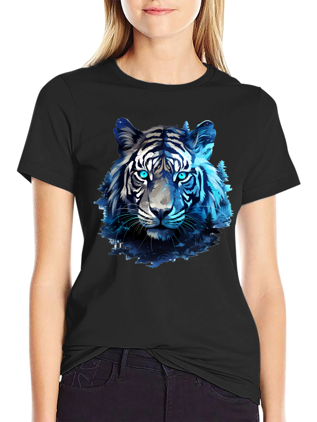 Blue Tiger Graphic Tee - Cool Animal Print