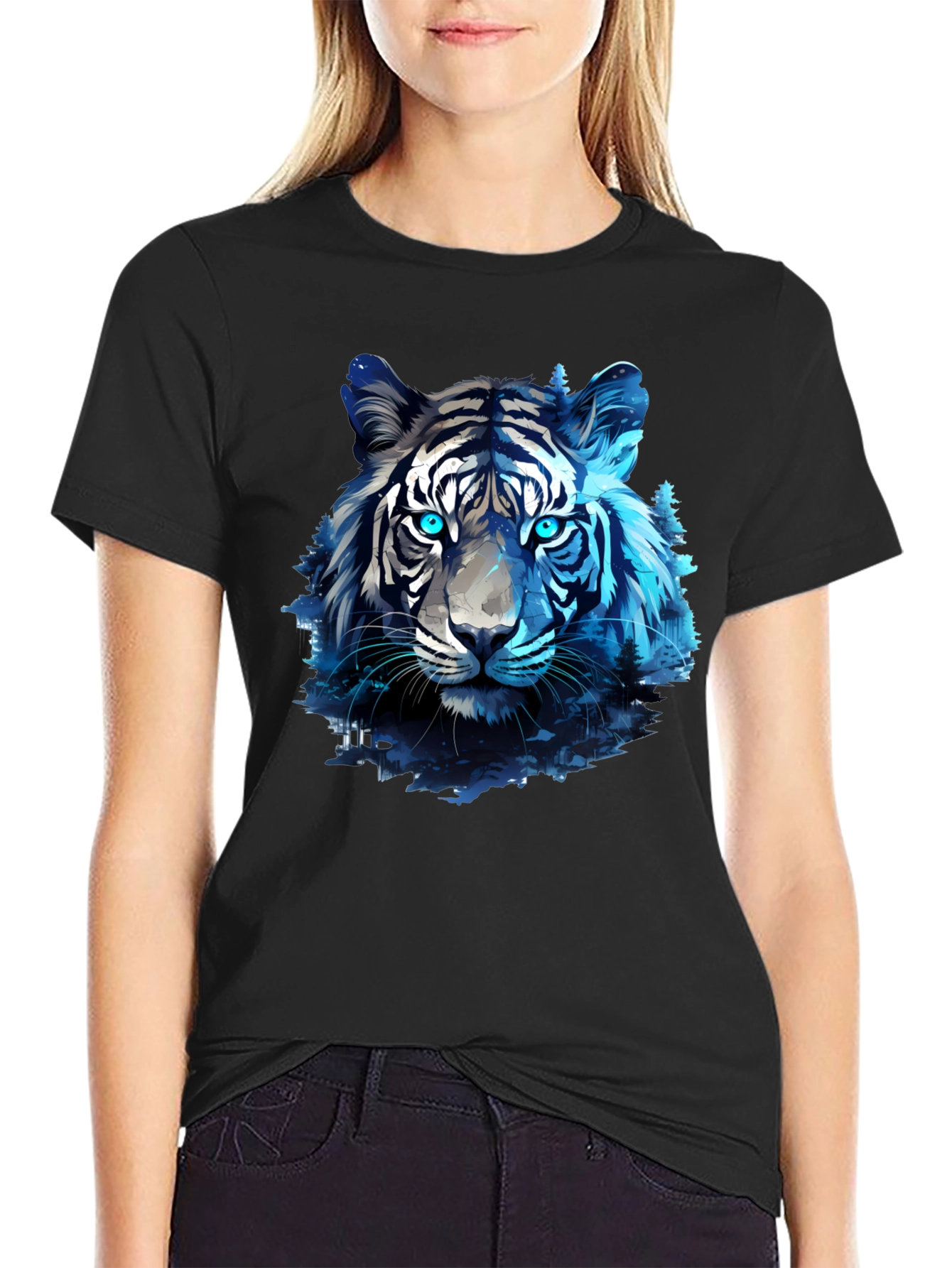Blue Tiger Graphic Tee - Cool Animal Print