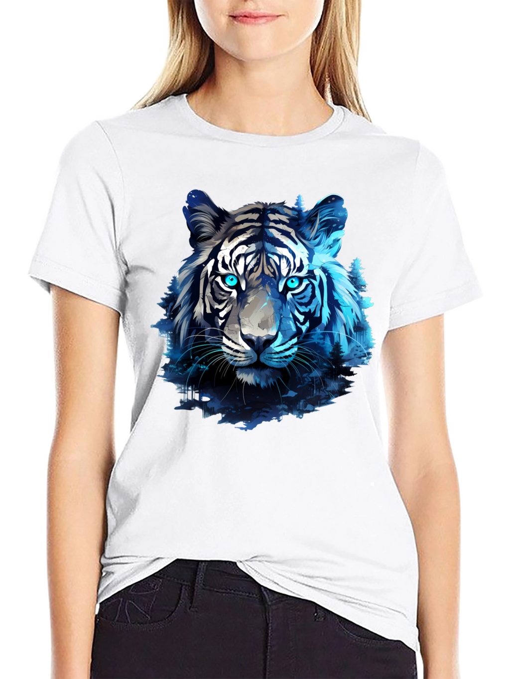 Blue Tiger Graphic Tee - Cool Animal Print