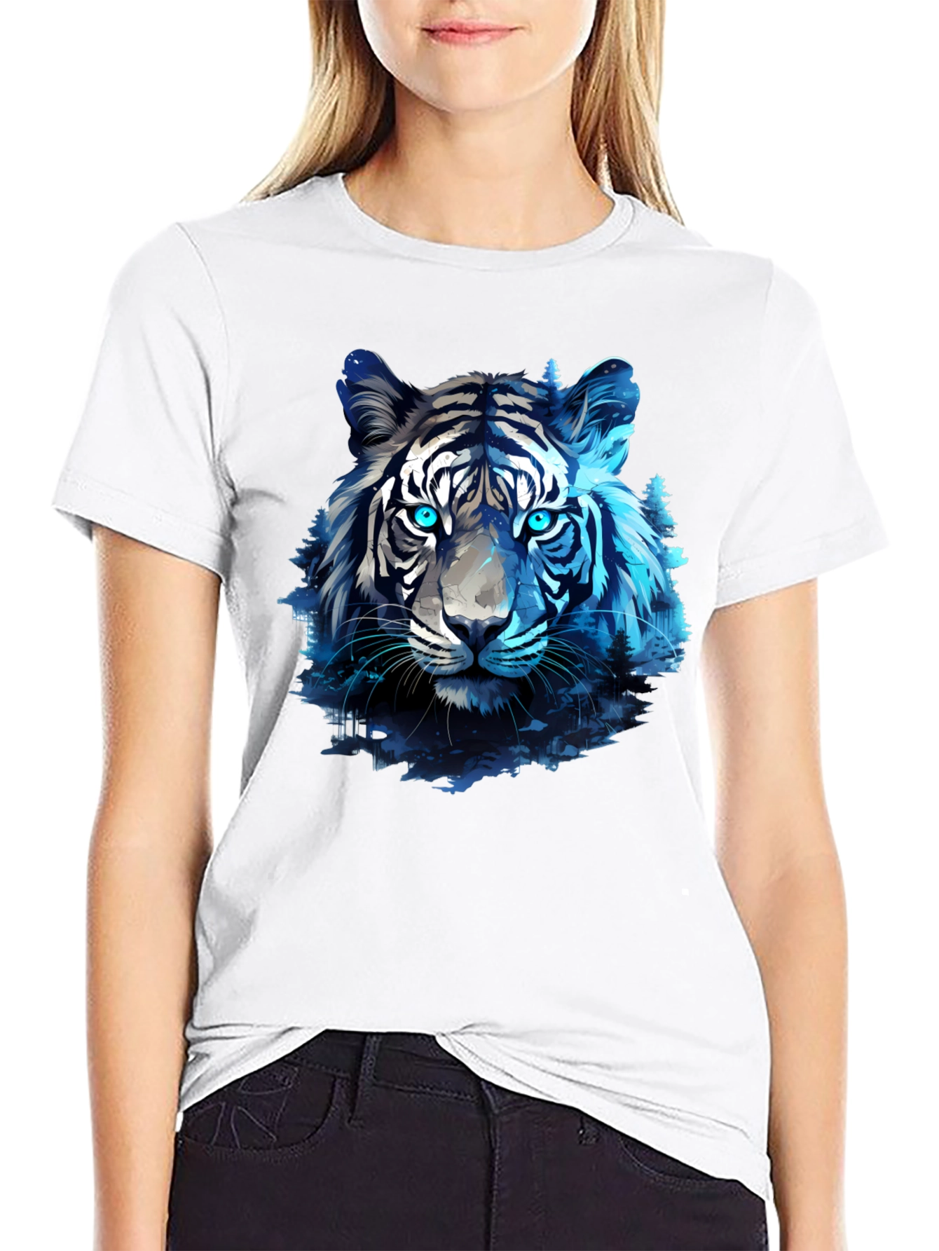 Blue Tiger Graphic Tee - Cool Animal Print