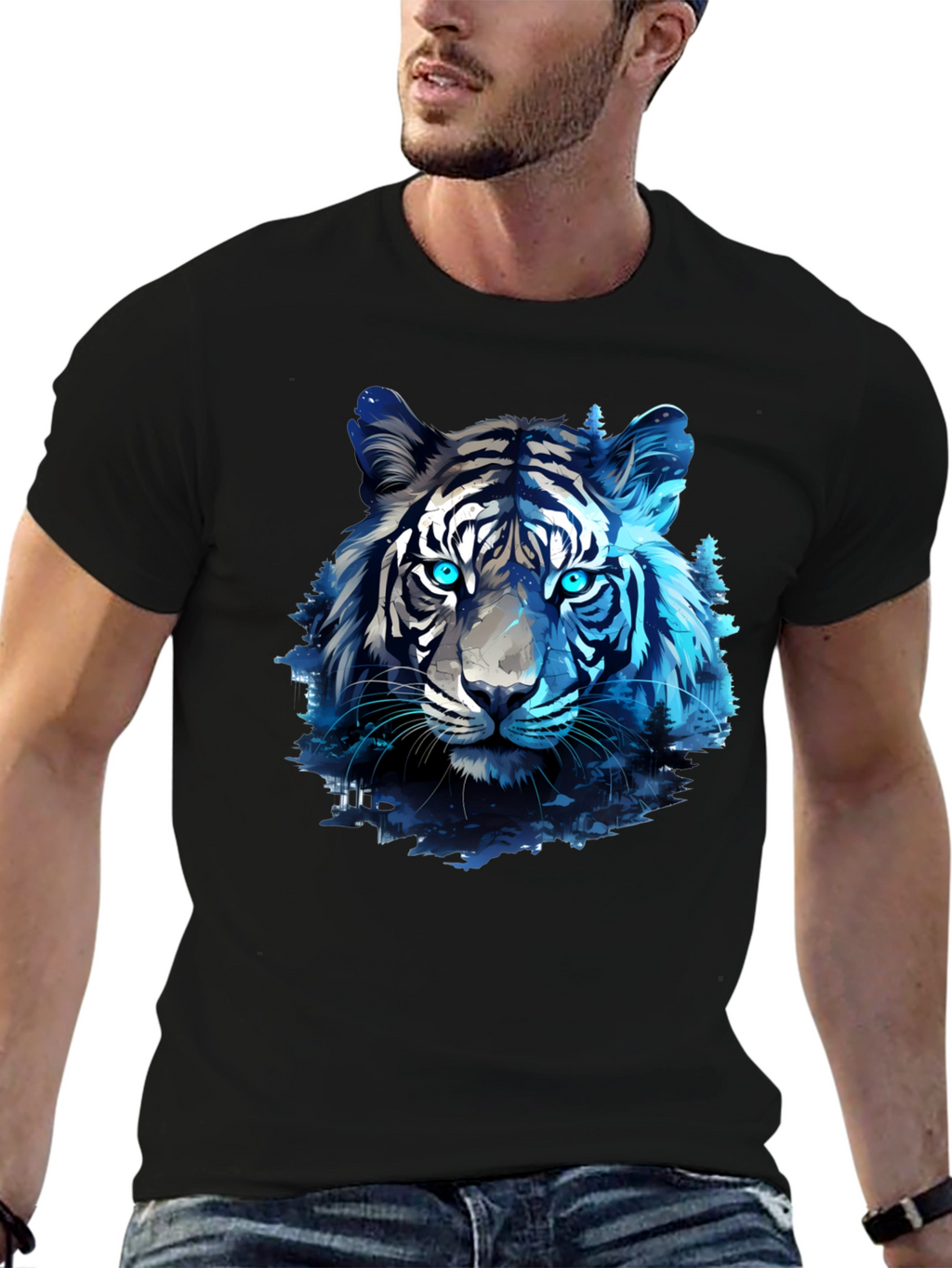 Blue Tiger Graphic Tee - Cool Animal Print