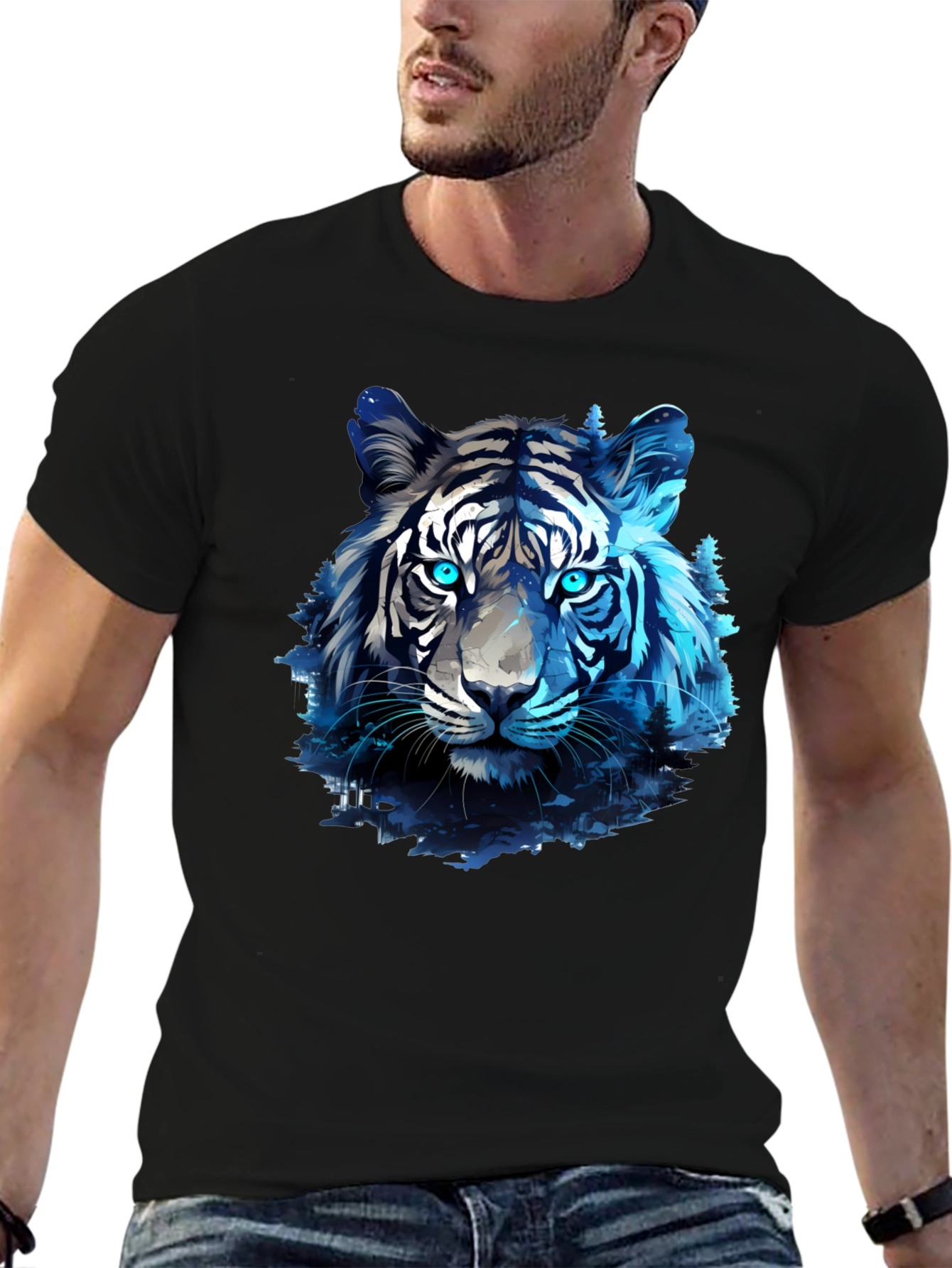 Blue Tiger Graphic Tee - Cool Animal Print