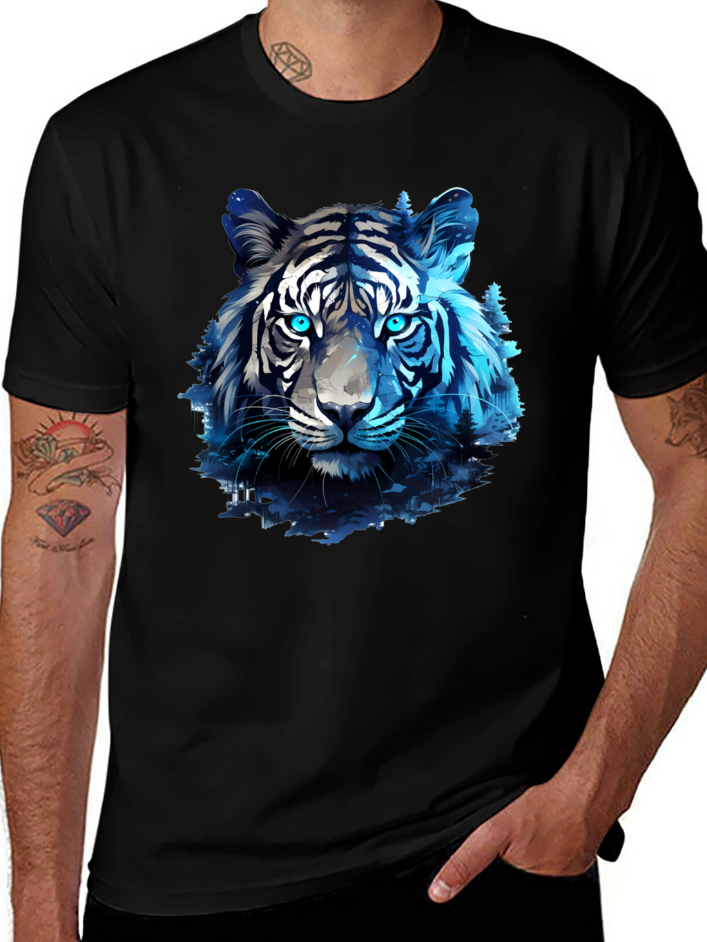 Blue Tiger Graphic Tee - Cool Animal Print