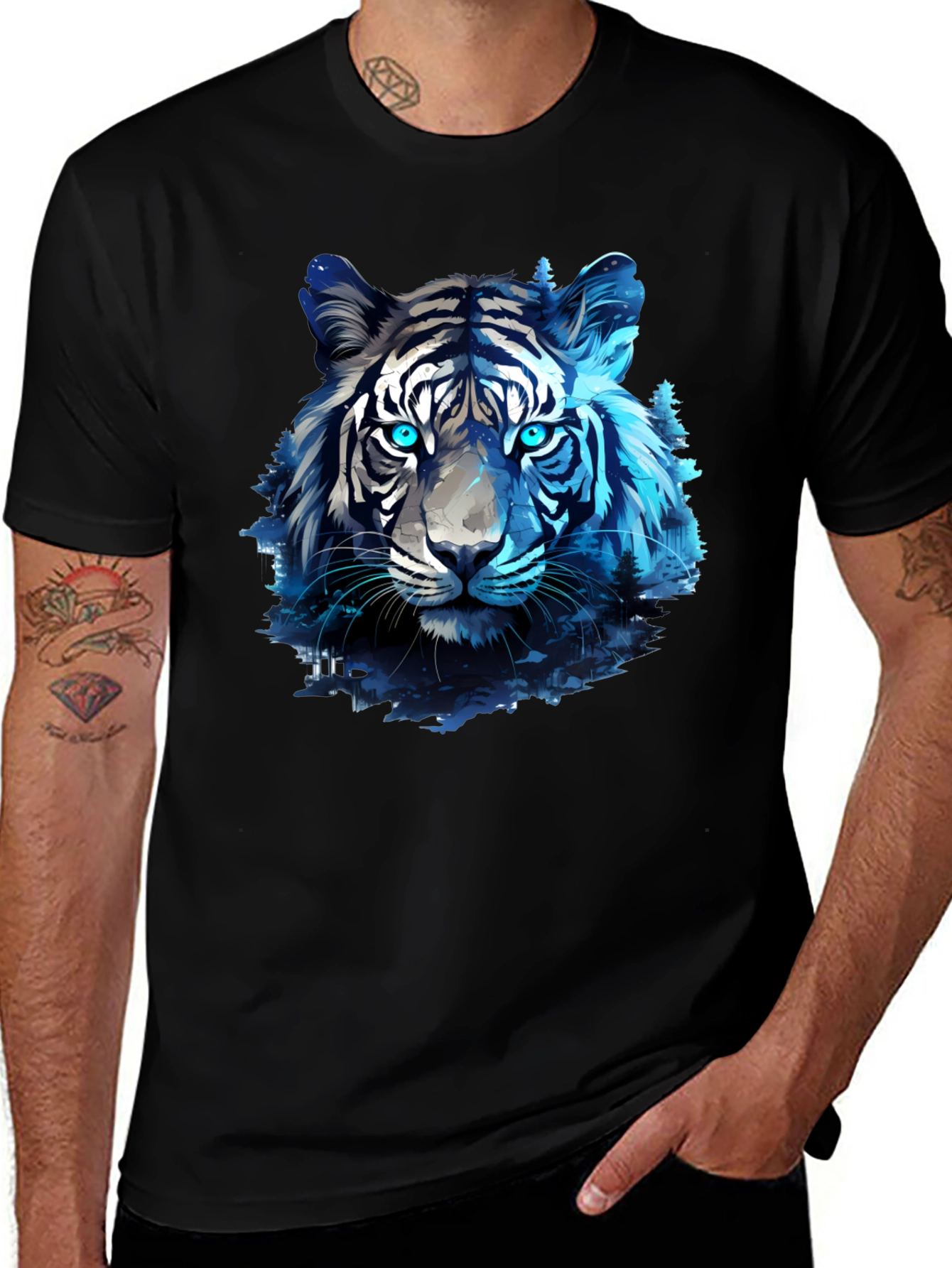 Blue Tiger Graphic Tee - Cool Animal Print