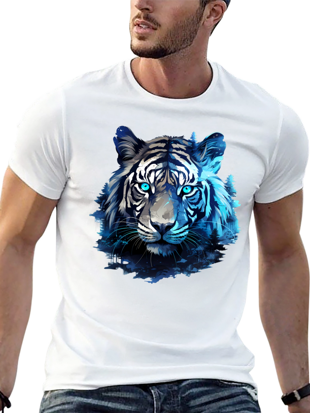 Blue Tiger Graphic Tee - Cool Animal Print