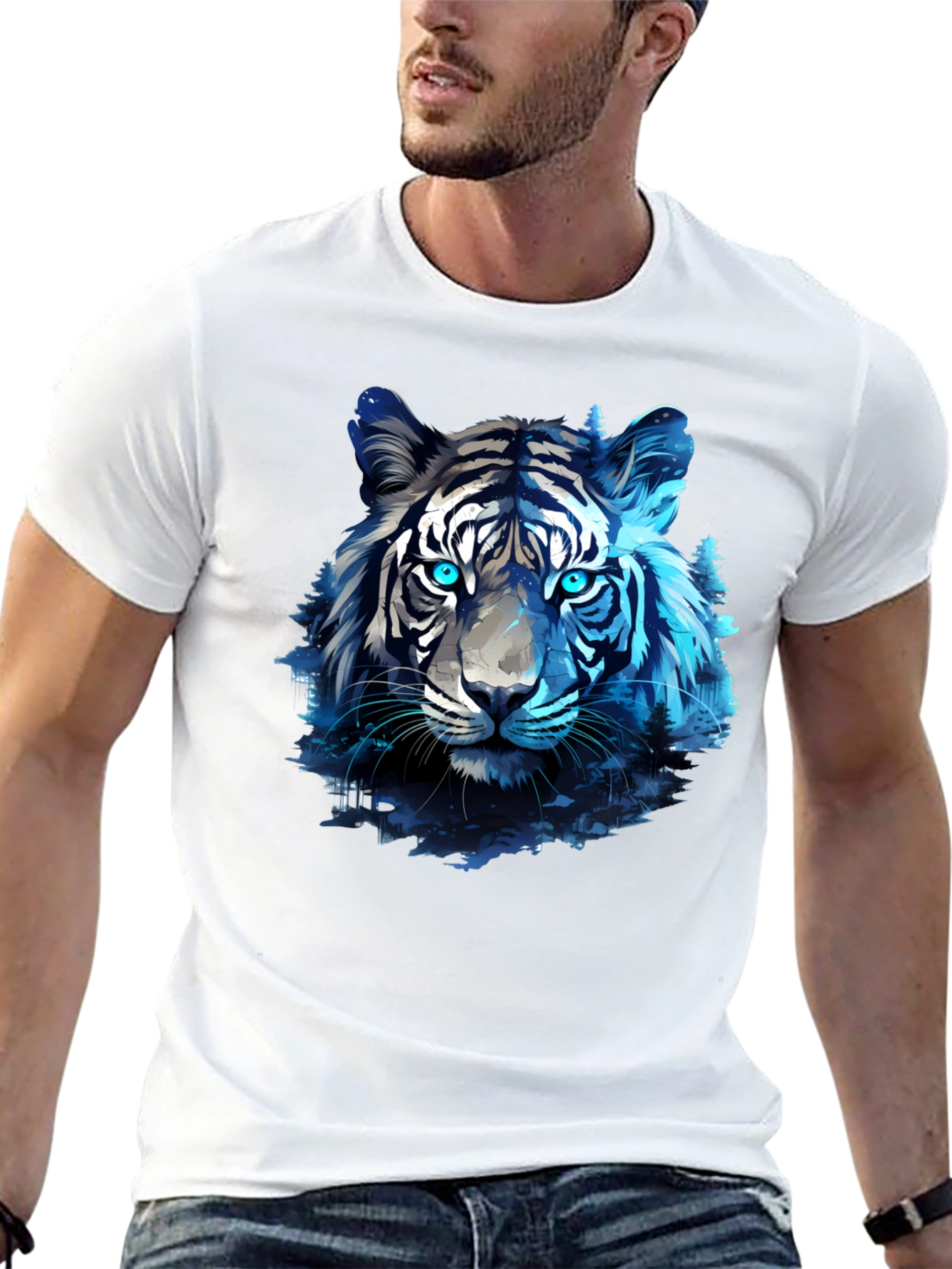 Blue Tiger Graphic Tee - Cool Animal Print