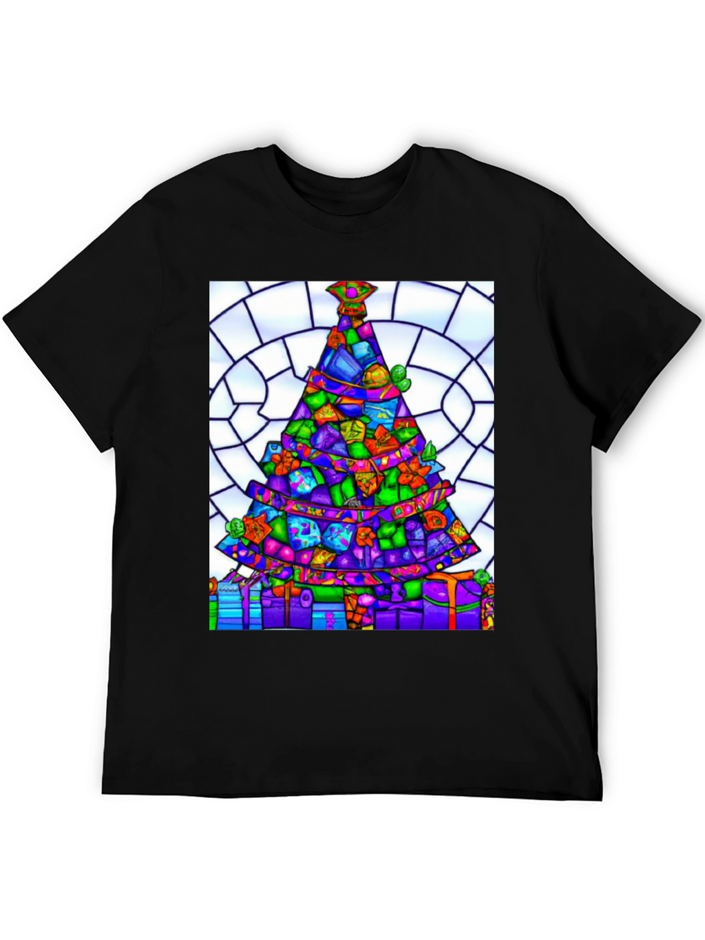 Stained Glass Christmas Tree Graphic Tee