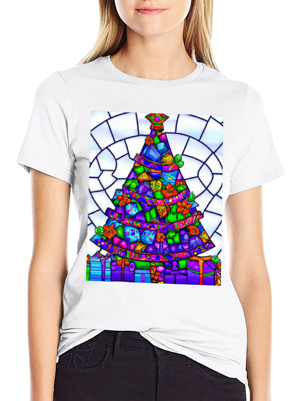 Stained Glass Christmas Tree Graphic Tee