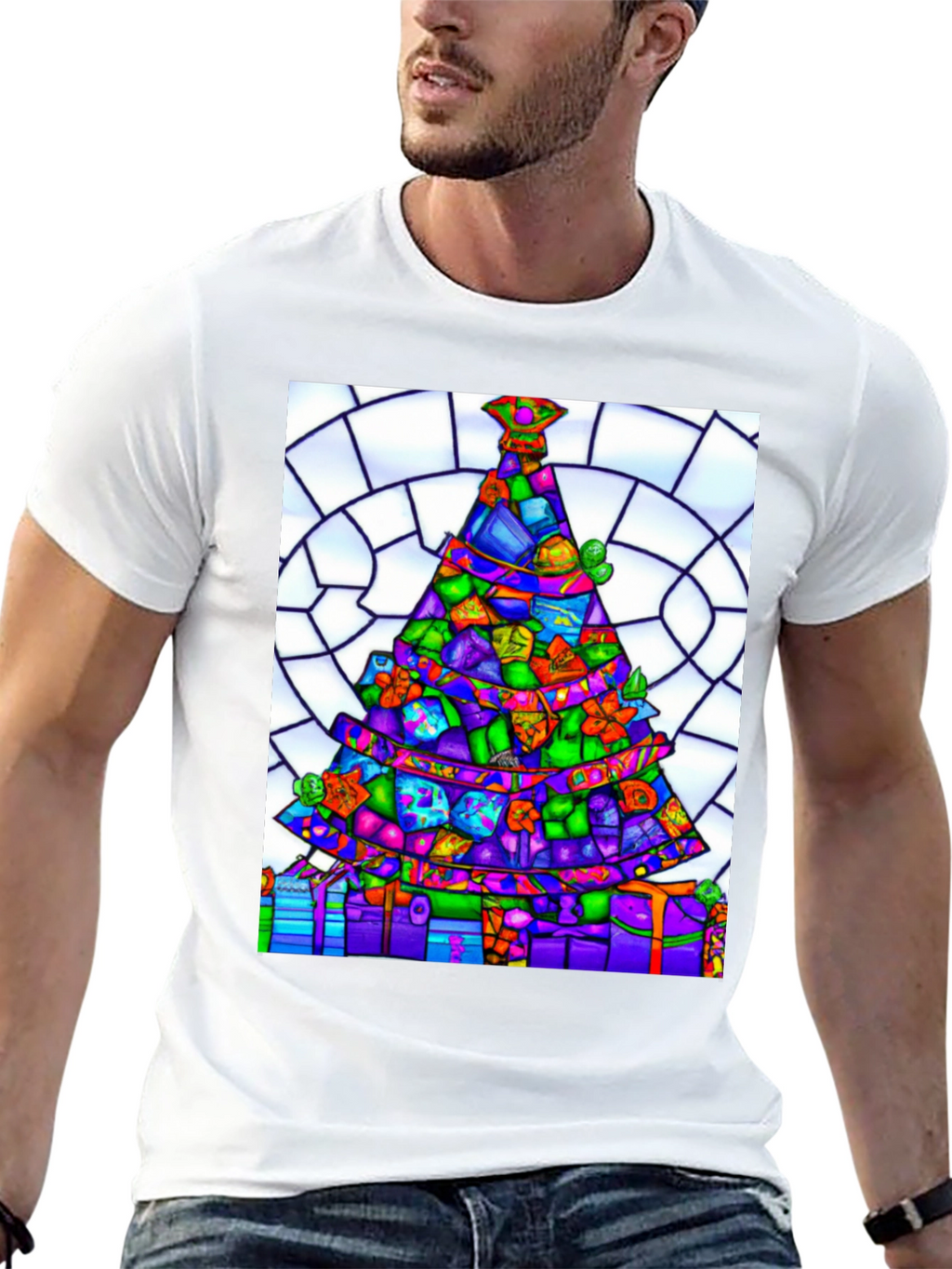 Stained Glass Christmas Tree Graphic Tee