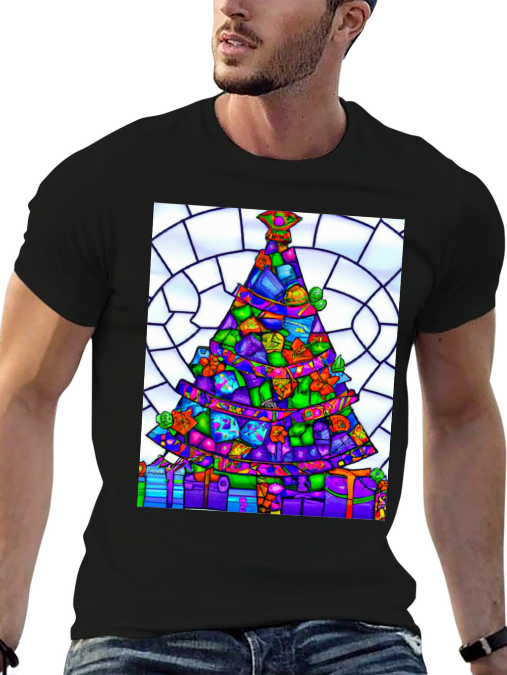 Stained Glass Christmas Tree Graphic Tee